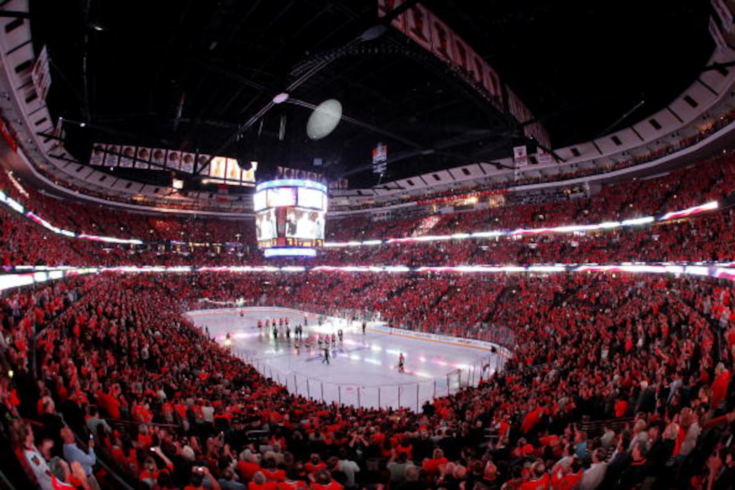 CHICAGO - MAY 31:  Fans stand during the National Anthem before the Chicago Blackhawks play against the Philadelphia Flyers in Game Two of the 2010 NHL Stanley Cup Final at the United Center on May 31, 2010 in Chicago, Illinois.  (Photo by Andre Ringuette