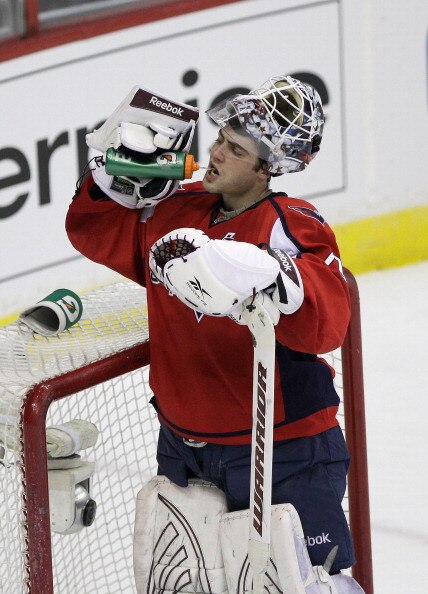 WASHINGTON, DC - MARCH 13:  Goalie Braden Holtby #70 of the Washington Capitals stands on the ice against the Chicago Blackhawks at the Verizon Center on March 13, 2011 in Washington, DC.  (Photo by Rob Carr/Getty Images)