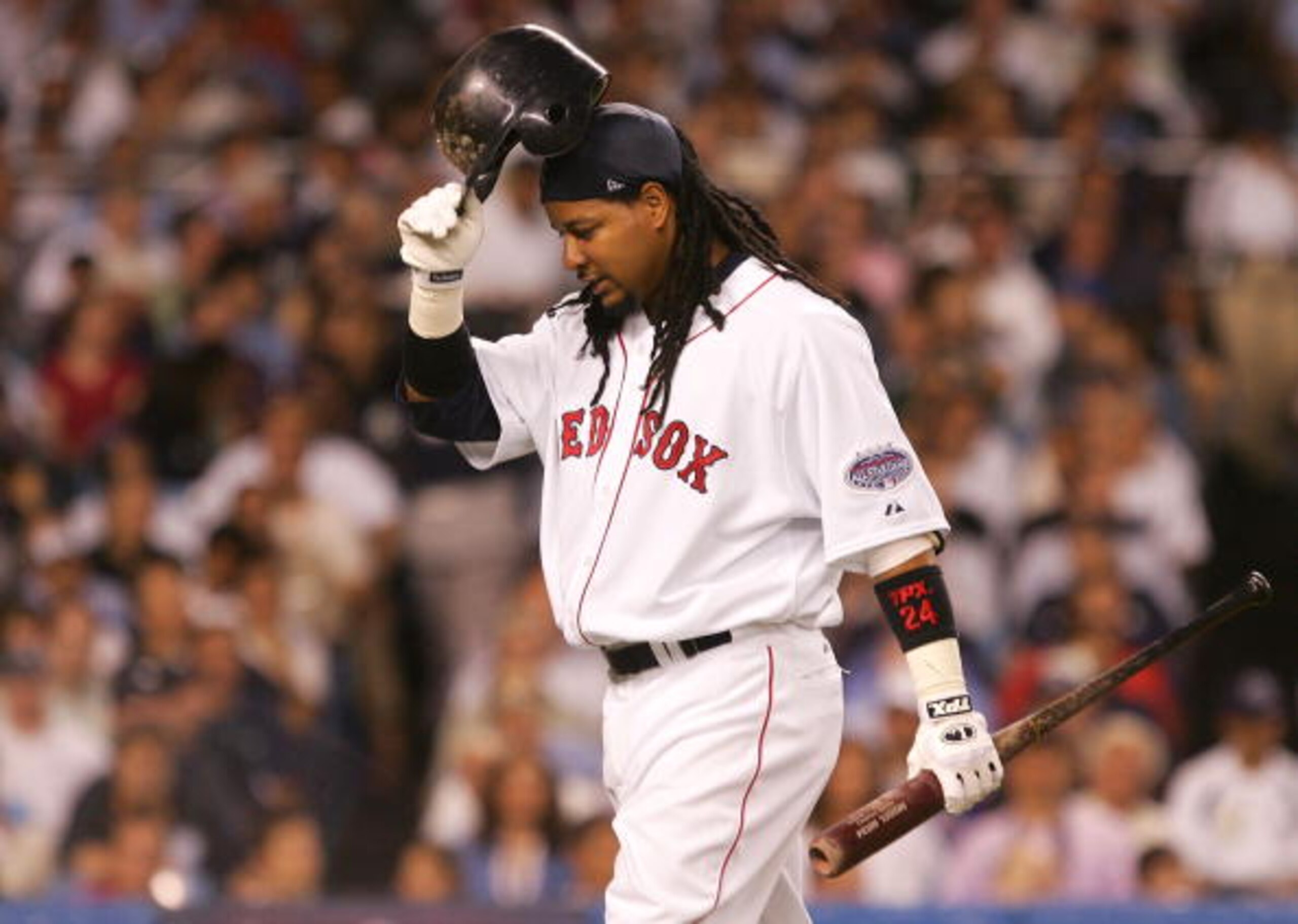 NEW YORK - JULY 15: American League All-Star Manny Ramirez #24 of the Boston Red Sox after striking out during the 79th MLB All-Star Game at Yankee Stadium on July 15, 2008 in the Bronx borough of New York City. (Photo by Jim McIsaac/Getty Images) NEW YORK - JULY 15: American League All-Star Manny Ramirez #24 of the Boston Red Sox after striking out during the 79th MLB All-Star Game at Yankee Stadium on July 15, 2008 in the Bronx borough of New York City. (Photo by Jim McIsaac/Getty Images)