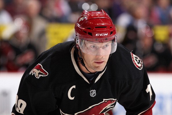GLENDALE, AZ - MARCH 29:  Shane Doan #19 of the Phoenix Coyotes during the NHL game against the Dallas Stars at Jobing.com Arena on March 29, 2011 in Glendale, Arizona.  The Coyotes defeated the Stars 2-1 in an overtime shoot out.  (Photo by Christian Pet