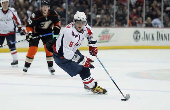 ANAHEIM, CA - FEBRUARY 16:  Alex Ovechkin #8 of the Washington Capitals skates against the Anaheim Ducks at the Honda Center on February 16, 2011 in Anaheim, California.  (Photo by Jeff Gross/Getty Images)