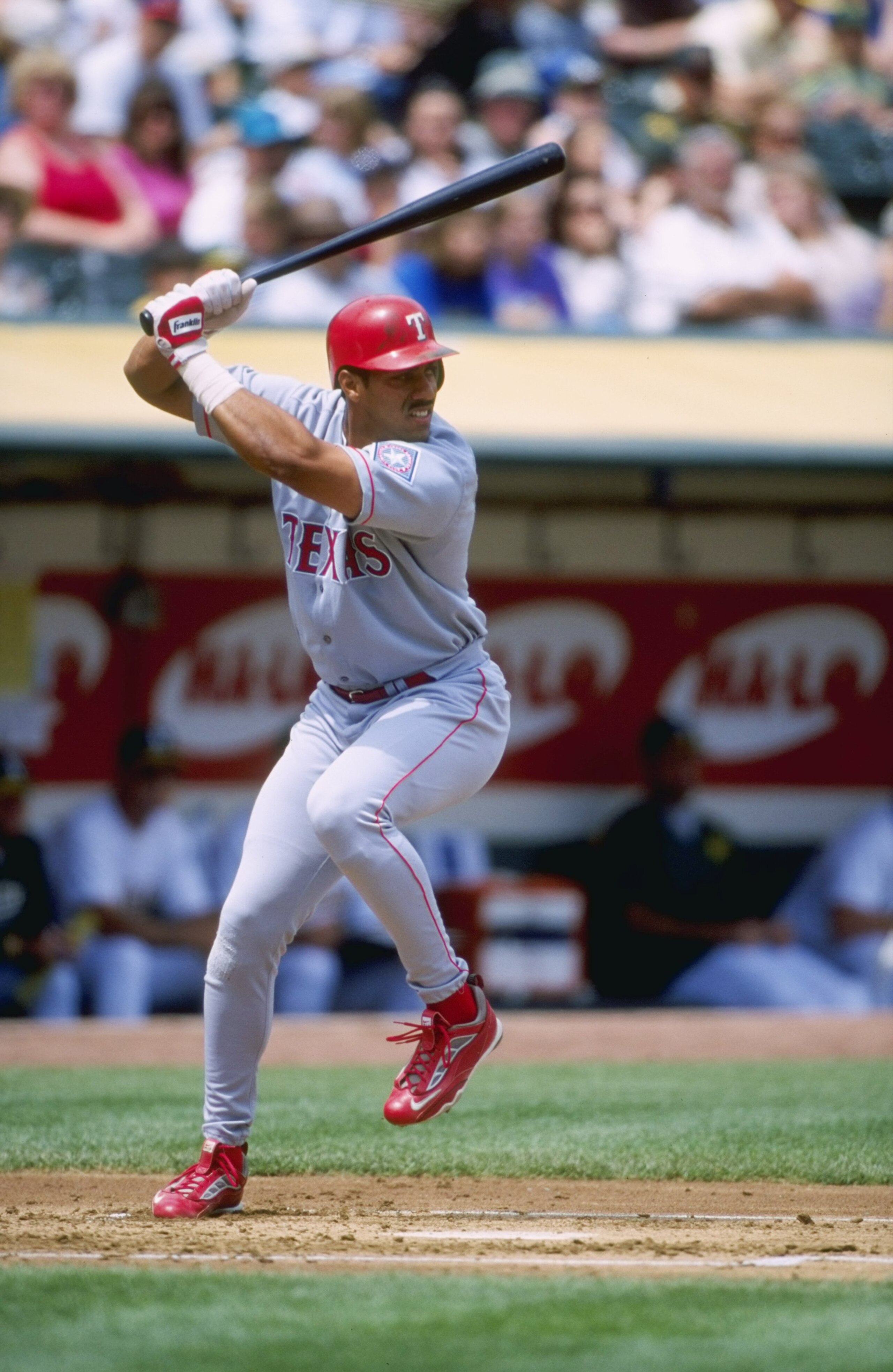 18 Apr 1999: Juan Gonzalez #19 of the Texas Rangers ready to swing at the ball during the game against the Oakland Athletics at the Oakland Coliseum in Oakland, California. The Rangers defeated the Athletics 6-2. Mandatory Credit: Jed Jacobsohn /Allspo 18 Apr 1999: Juan Gonzalez #19 of the Texas Rangers ready to swing at the ball during the game against the Oakland Athletics at the Oakland Coliseum in Oakland, California. The Rangers defeated the Athletics 6-2. Mandatory Credit: Jed Jacobsohn /Allspo