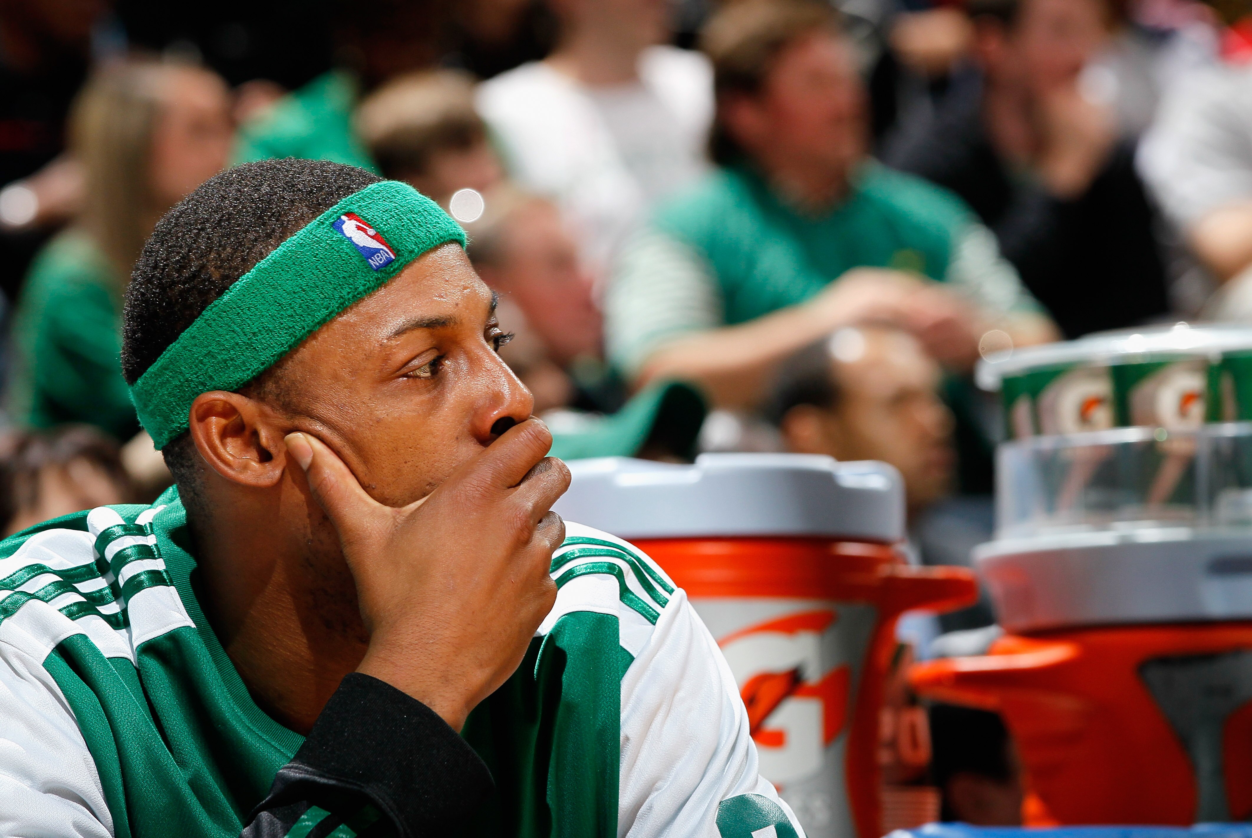 ATLANTA, GA - APRIL 01:  Paul Pierce #34 of the Boston Celtics against the Atlanta Hawks at Philips Arena on April 1, 2011 in Atlanta, Georgia.  NOTE TO USER: User expressly acknowledges and agrees that, by downloading and/or using this Photograph, user i