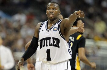HOUSTON, TX - APRIL 02:  Shelvin Mack #1 of the Butler Bulldogs gestures against the Virginia Commonwealth Rams during the National Semifinal game of the 2011 NCAA Division I Men's Basketball Championship at Reliant Stadium on April 2, 2011 in Houston, Te