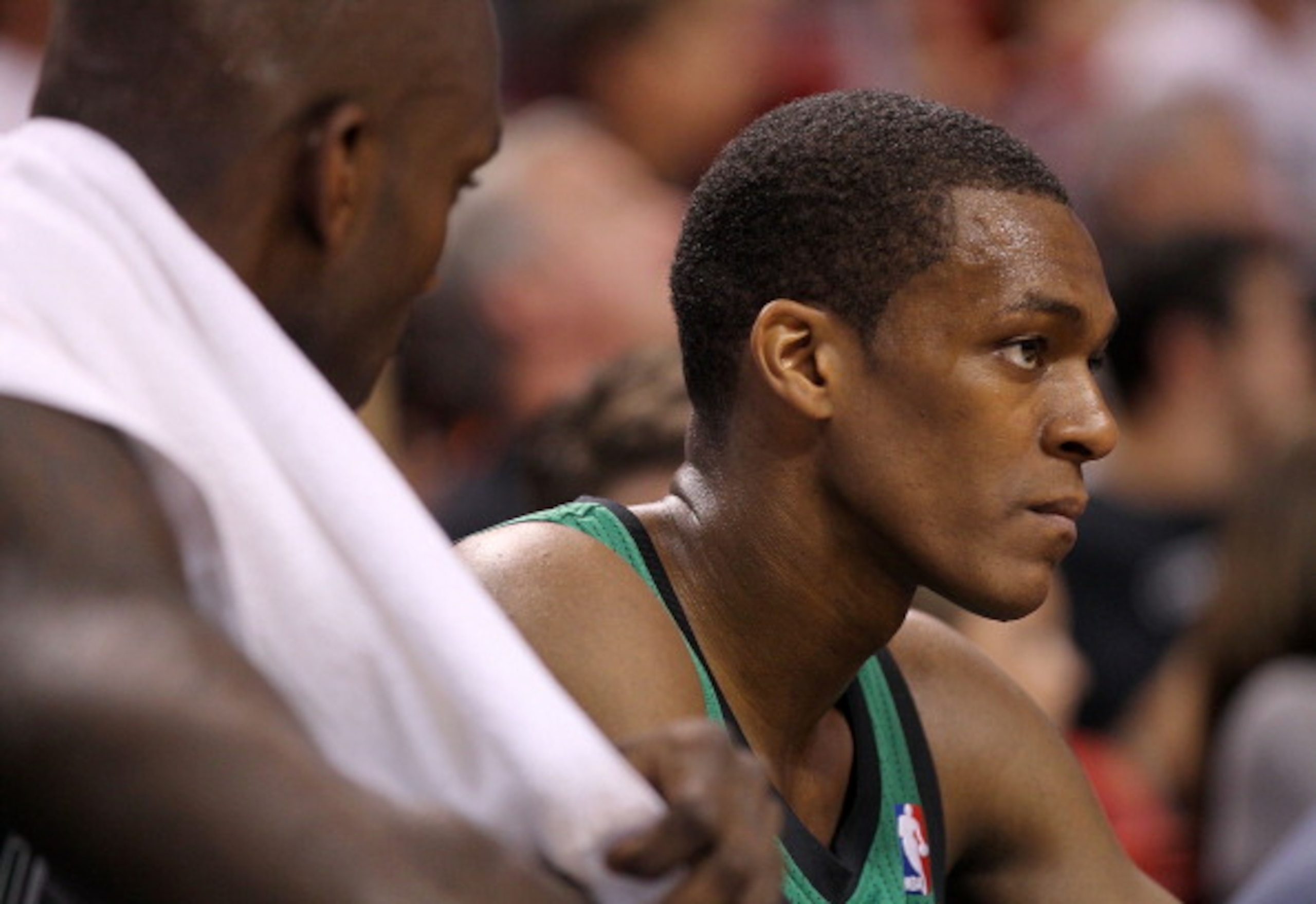 MIAMI, FL - APRIL 10: Rajon Rondo #9 of the Boston Celtics looks on during a game against the Miami Heat at American Airlines Arena on April 10, 2011 in Miami, Florida. NOTE TO USER: User expressly acknowledges and agrees that, by downloading and/or us MIAMI, FL - APRIL 10: Rajon Rondo #9 of the Boston Celtics looks on during a game against the Miami Heat at American Airlines Arena on April 10, 2011 in Miami, Florida. NOTE TO USER: User expressly acknowledges and agrees that, by downloading and/or us