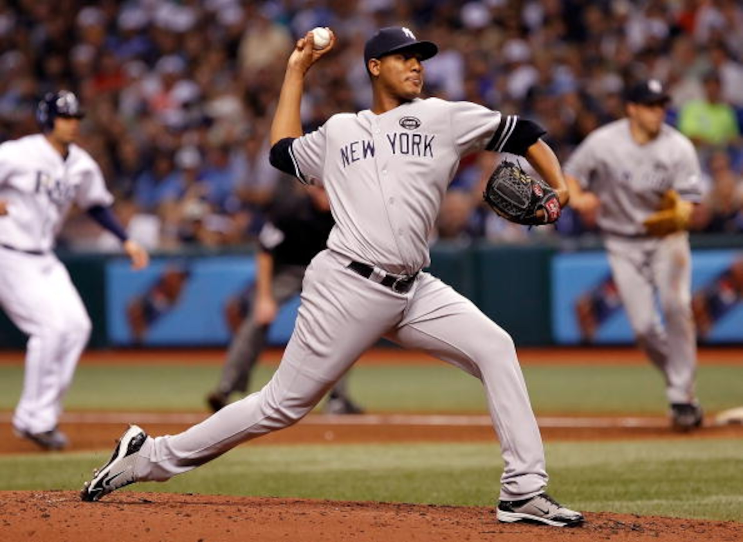 ST. PETERSBURG, FL - SEPTEMBER 14:  Pitcher Ivan Nova #47 of the New York Yankees pitches against the Tampa Bay Rays during the game at Tropicana Field on September 14, 2010 in St. Petersburg, Florida.  (Photo by J. Meric/Getty Images)