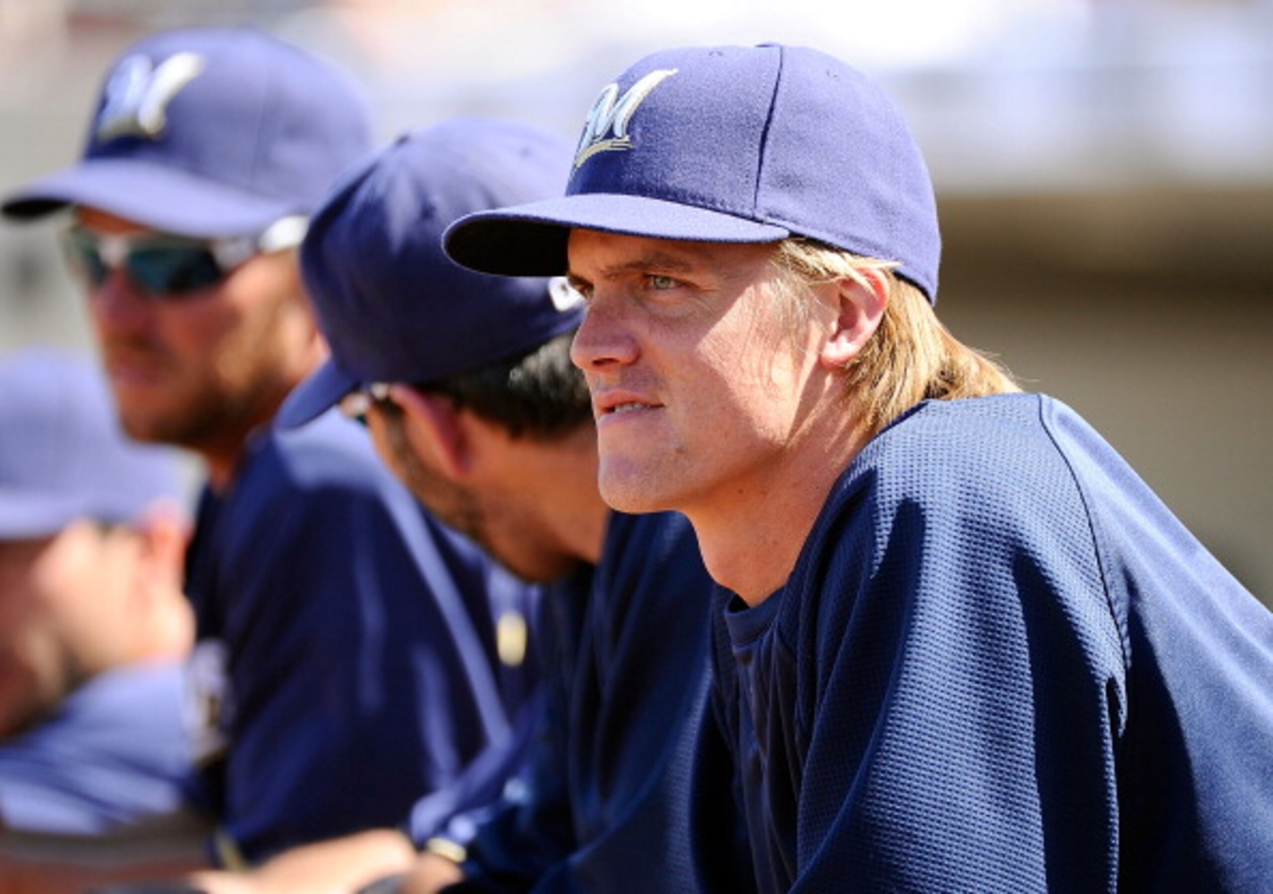 PHOENIX, AZ - MARCH 10: Pitcher Zack Greinke #13 of the Milwaukee Brewers looks on during the spring training baseball game against Colorado Rockies at Maryvale Baseball Park on March 10, 2011 in Phoenix, Arizona. (Photo by Kevork Djansezian/Getty Imag PHOENIX, AZ - MARCH 10: Pitcher Zack Greinke #13 of the Milwaukee Brewers looks on during the spring training baseball game against Colorado Rockies at Maryvale Baseball Park on March 10, 2011 in Phoenix, Arizona. (Photo by Kevork Djansezian/Getty Imag
