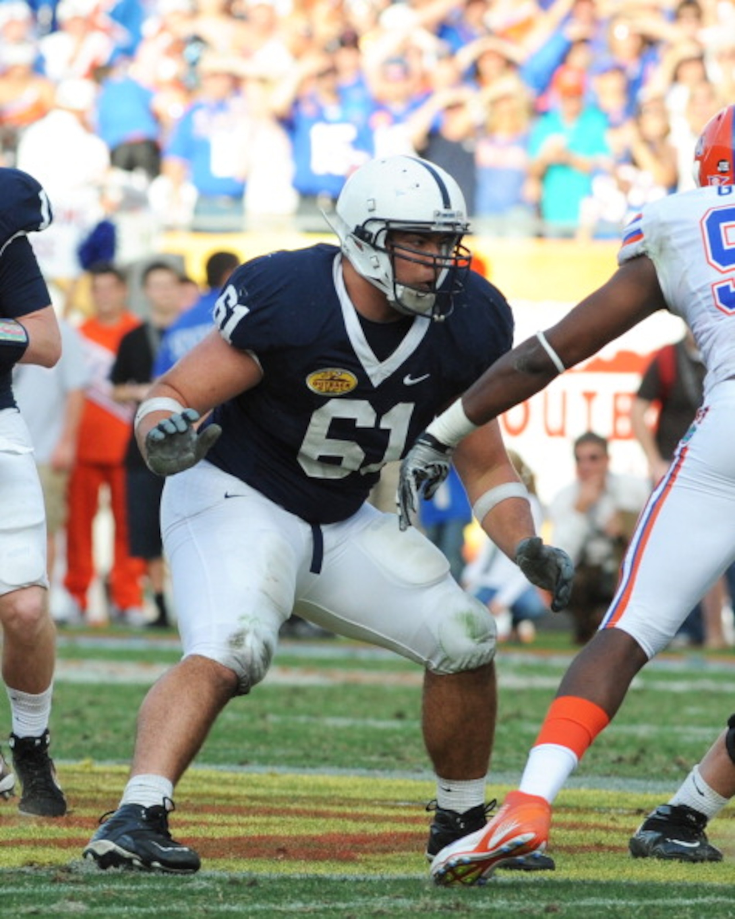 TAMPA, FL - JANUARY 1: Guard Stefan Wisniewski #61 of the Penn State Nittany Lions blocks against the Florida Gators January 1, 2010 in the 25th Outback Bowl at Raymond James Stadium in Tampa, Florida. (Photo by Al Messerschmidt/Getty Images) TAMPA, FL - JANUARY 1: Guard Stefan Wisniewski #61 of the Penn State Nittany Lions blocks against the Florida Gators January 1, 2010 in the 25th Outback Bowl at Raymond James Stadium in Tampa, Florida. (Photo by Al Messerschmidt/Getty Images)