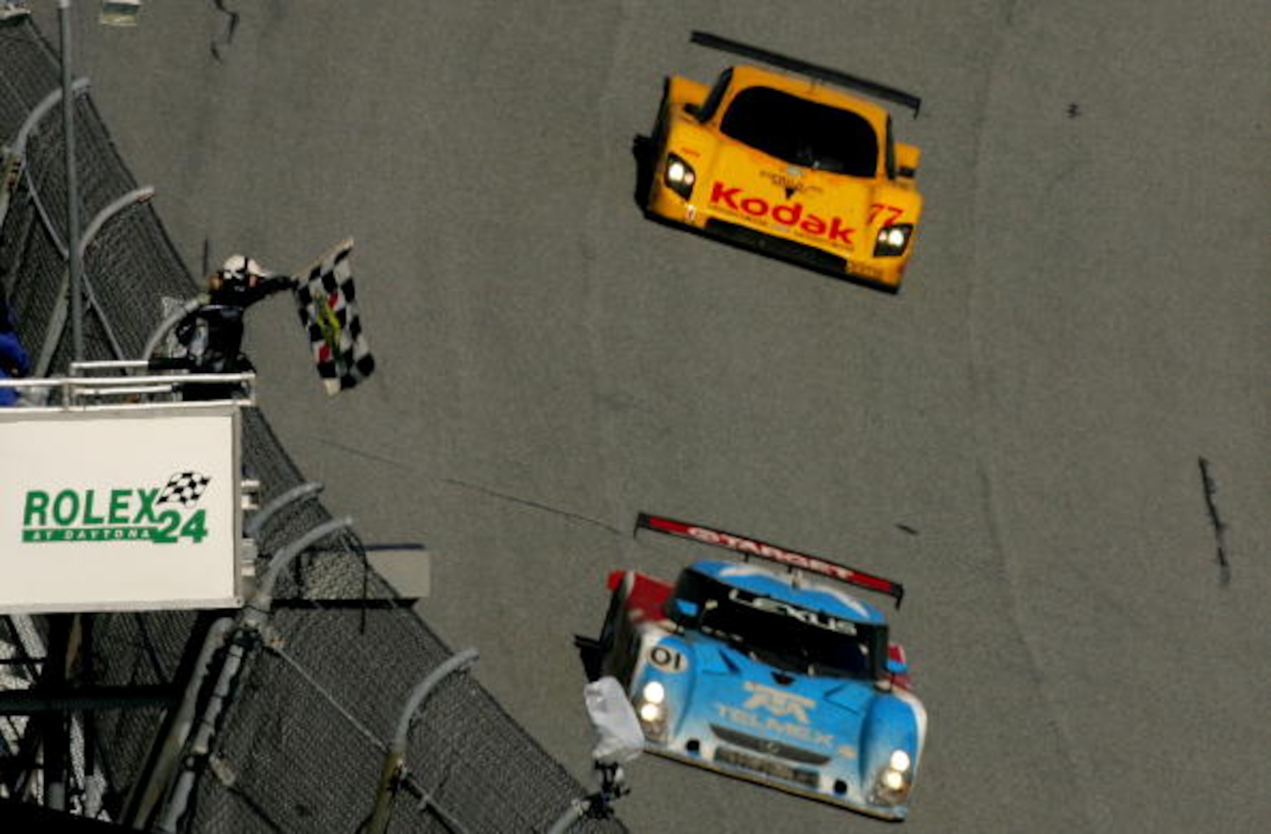 DAYTONA BEACH, FL - JANUARY 27:  The #01 TELEMEX Chip Ganassi Lexus, driven by Scott Pruett, Memo Rojas, Dario Franchitti, and Juan Pablo Montoya, wins the Rolex 24 of Daytona on January 27, 2008 at Daytona International Speedway in Daytona Beach, Florida