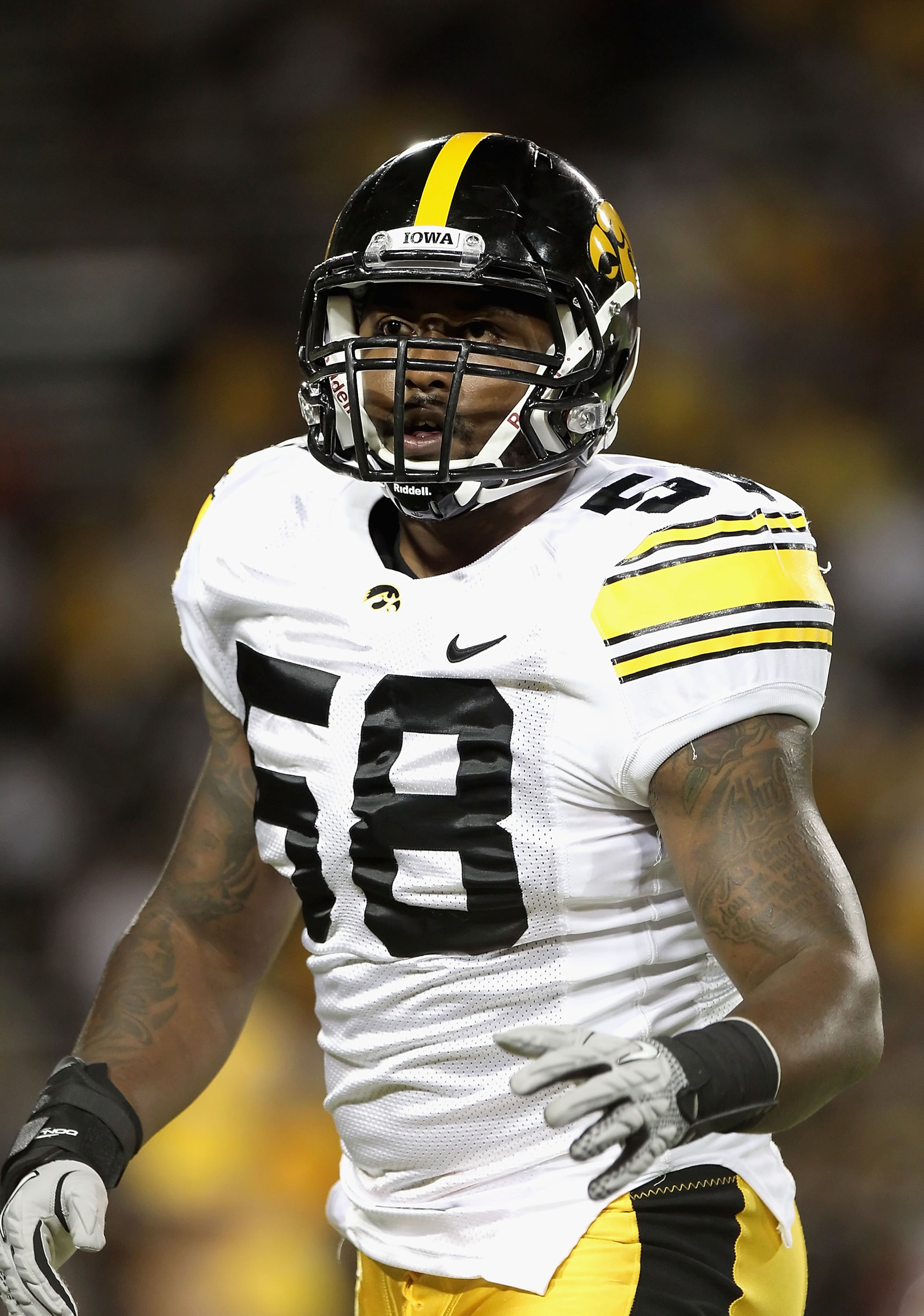 TUCSON, AZ - SEPTEMBER 18:  Defensive tackle Lebron Daniel #58 of the Iowa Hawkeyes in action during the college football game against the Arizona Wildcats at Arizona Stadium on September 18, 2010 in Tucson, Arizona. The Wildcats defeated the Hawkeyes 34-