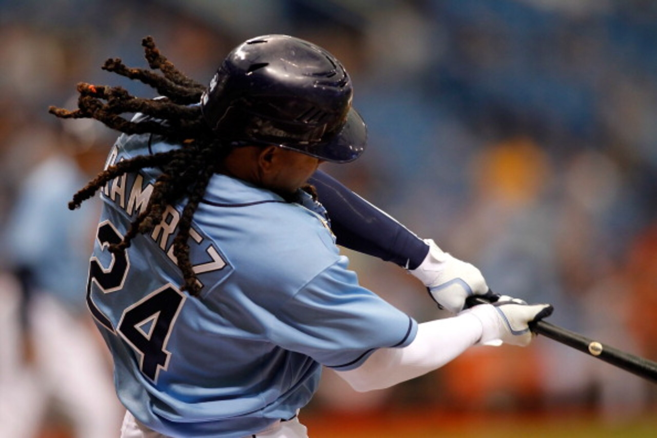 ST. PETERSBURG, FL - APRIL 03: Designated hitter Manny Ramirez #24 of the Tampa Bay Rays bats against the Baltimore Orioles during the game at Tropicana Field on April 3, 2011 in St. Petersburg, Florida. (Photo by J. Meric/Getty Images) ST. PETERSBURG, FL - APRIL 03: Designated hitter Manny Ramirez #24 of the Tampa Bay Rays bats against the Baltimore Orioles during the game at Tropicana Field on April 3, 2011 in St. Petersburg, Florida. (Photo by J. Meric/Getty Images)