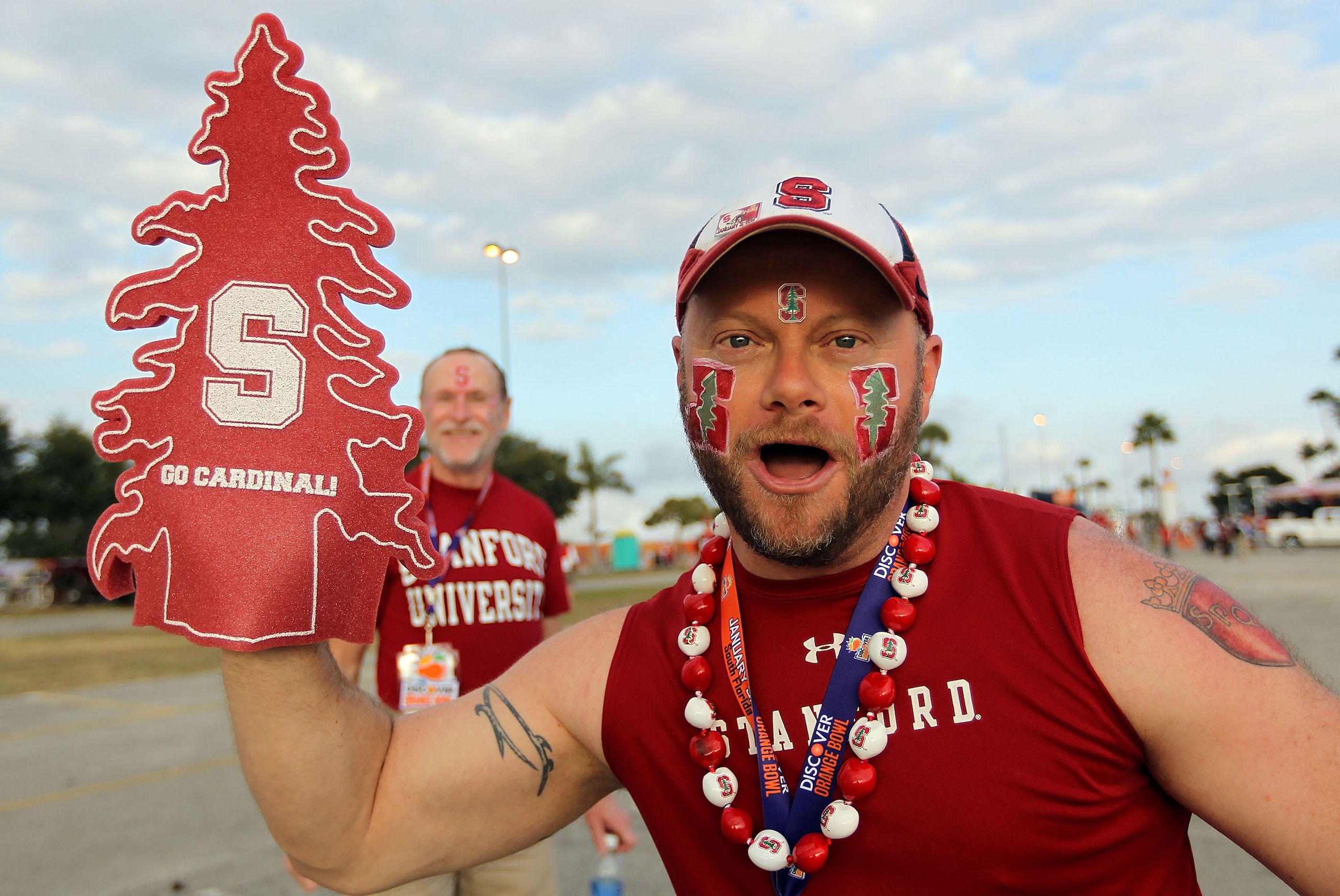 MIAMI, FL - JANUARY 03:  Fans of the Stanford Cardinal show support for their team in the parking lot against the Virginai Tech Hokies during the 2011 Discover Orange Bowl at Sun Life Stadium on January 3, 2011 in Miami, Florida.  (Photo by Mike Ehrmann/G