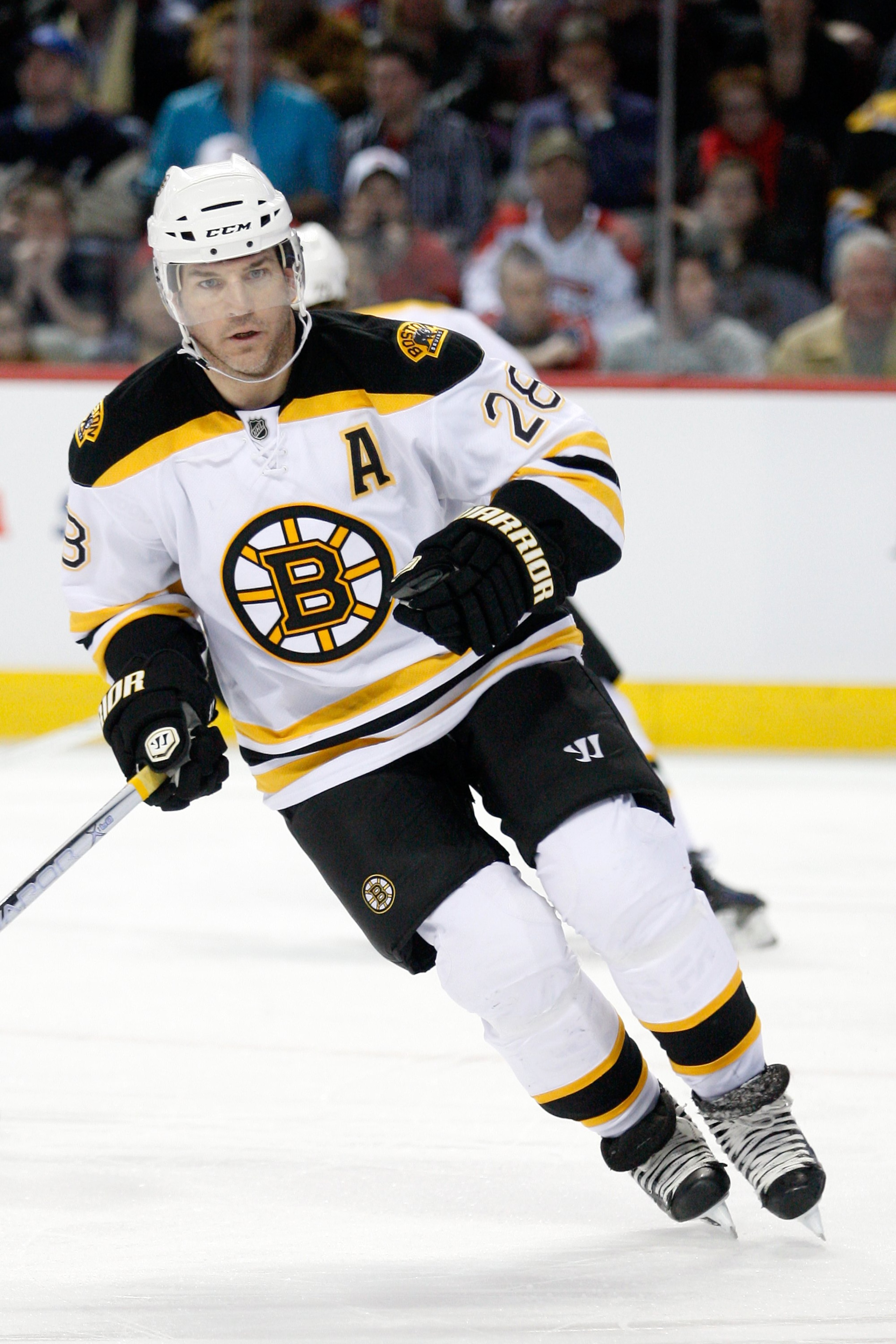 MONTREAL, CANADA - MARCH 8:  Mark Recchi #28 of the Boston Bruins skates during the NHL game against the Montreal Canadiens at the Bell Centre on March 8, 2011 in Montreal, Quebec, Canada.  The Canadiens defeated the Bruins 4-1.  (Photo by Richard Wolowic