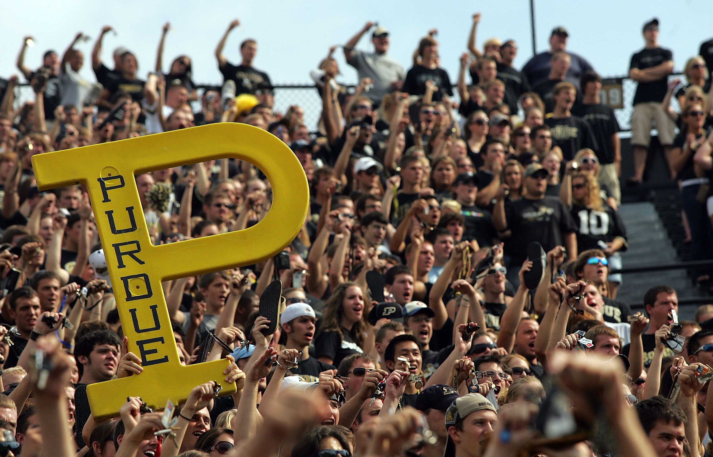 WEST LAFAYETTE, IN - SEPTEMBER 20:  Purdue Boilermakers fans cheer during play against the Central Michigan Chippewas at Ross-Ade Stadium on September 20, 2008 in West Lafayette, Indiana.  (Photo by Ronald Martinez/Getty Images)