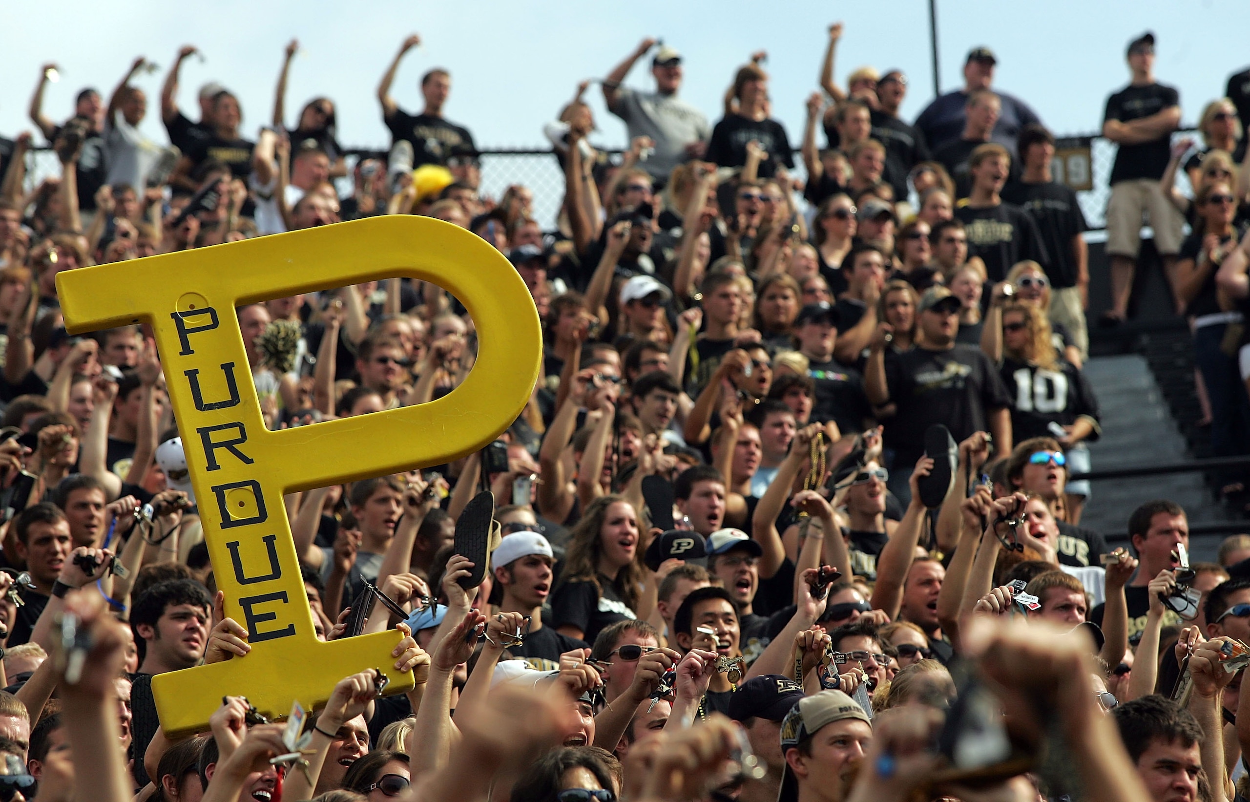 WEST LAFAYETTE, IN - SEPTEMBER 20:  Purdue Boilermakers fans cheer during play against the Central Michigan Chippewas at Ross-Ade Stadium on September 20, 2008 in West Lafayette, Indiana.  (Photo by Ronald Martinez/Getty Images)