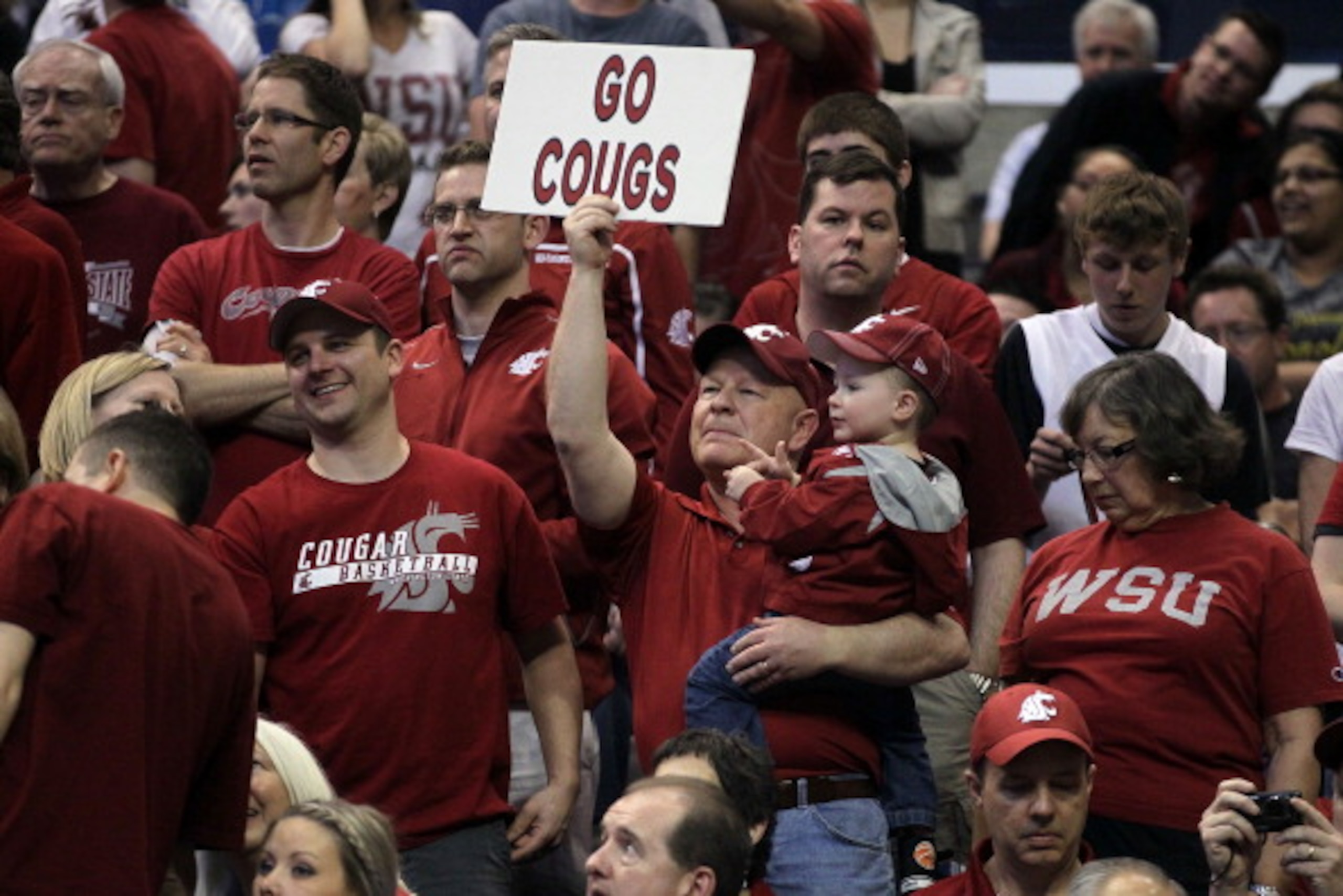 LOS ANGELES, CA - MARCH 10:  Washington State Cougars fans cheer on their team against the Washington Huskies in the quarterfinals of the 2011 Pacific Life Pac-10 Men's Basketball Tournament at Staples Center on March 10, 2011 in Los Angeles, California.