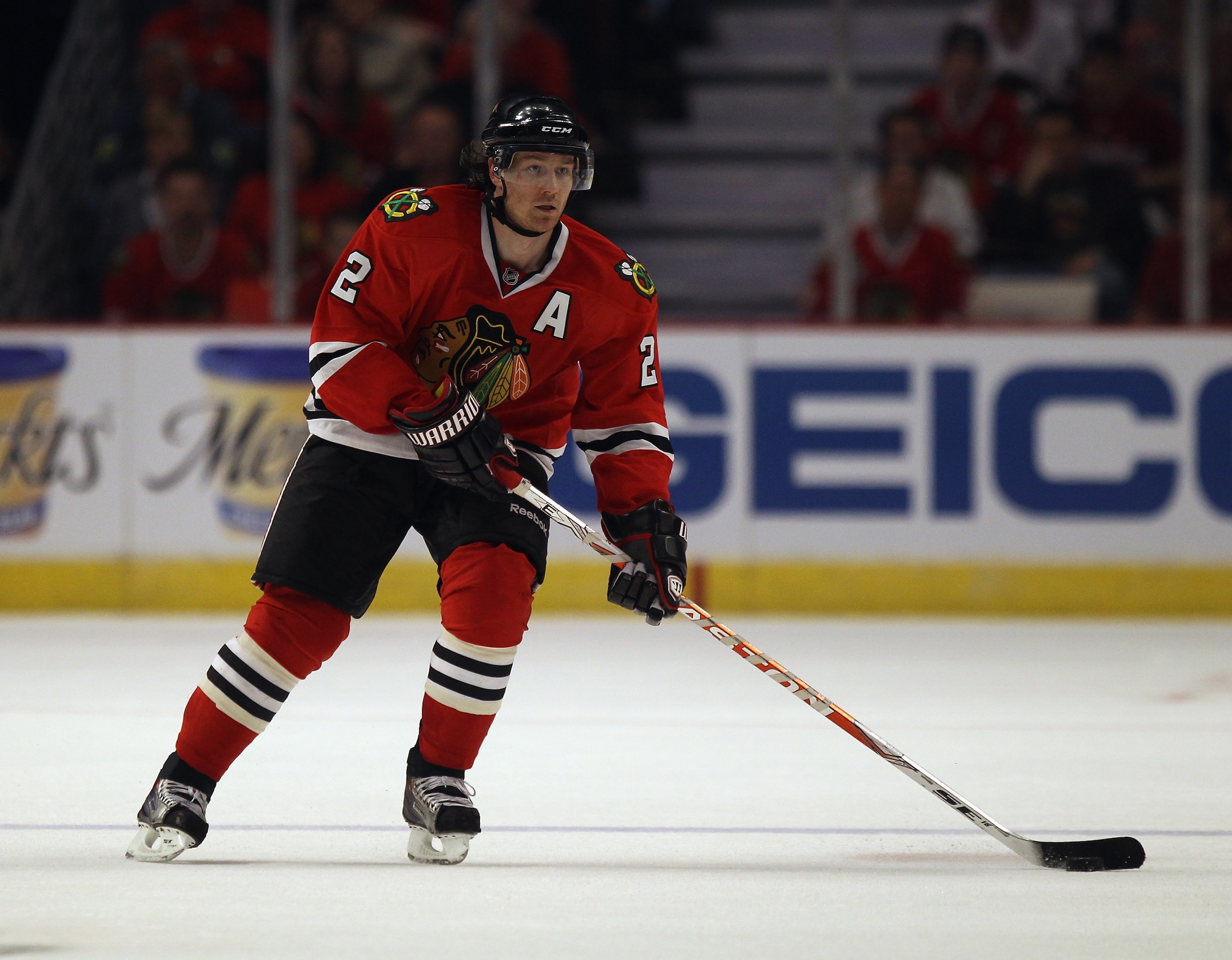 CHICAGO, IL - APRIL 10: Duncan Keith #2 of the Chicago Blackhawks controls the puck against the Detroit Red Wings at the United Center on April 10, 2011 in Chicago, Illinois. The Red Wings defeated the Blackhawks 4-3. (Photo by Jonathan Daniel/Getty Image CHICAGO, IL - APRIL 10: Duncan Keith #2 of the Chicago Blackhawks controls the puck against the Detroit Red Wings at the United Center on April 10, 2011 in Chicago, Illinois. The Red Wings defeated the Blackhawks 4-3. (Photo by Jonathan Daniel/Getty Image