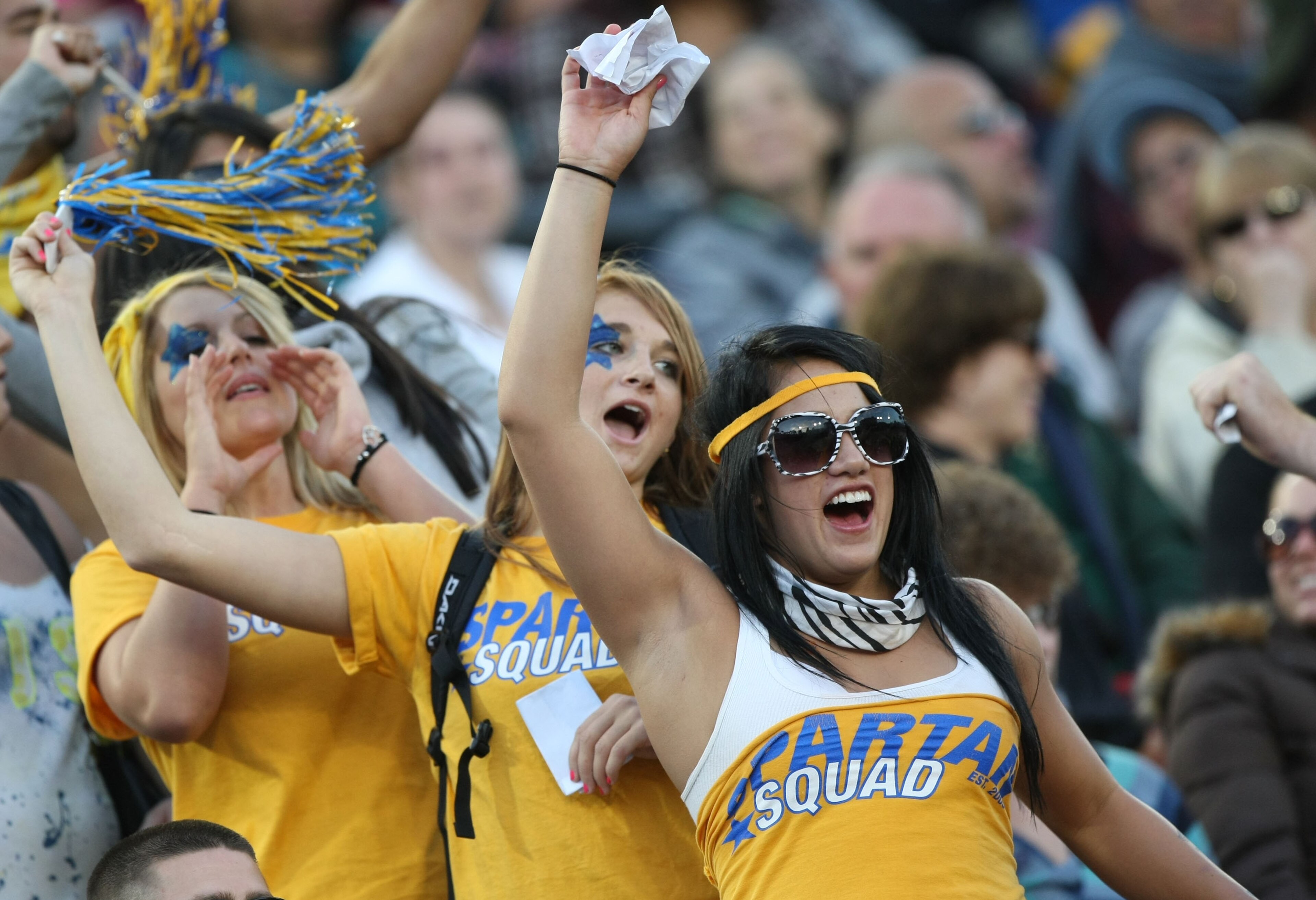 STANFORD, CA - SEPTEMBER 20: Fans of the San Jose State Spartans cheer against the Stanford Cardinal at Stanford Stadium on September 20, 2008 in Stanford, California.  (Photo by Jed Jacobsohn/Getty Images)