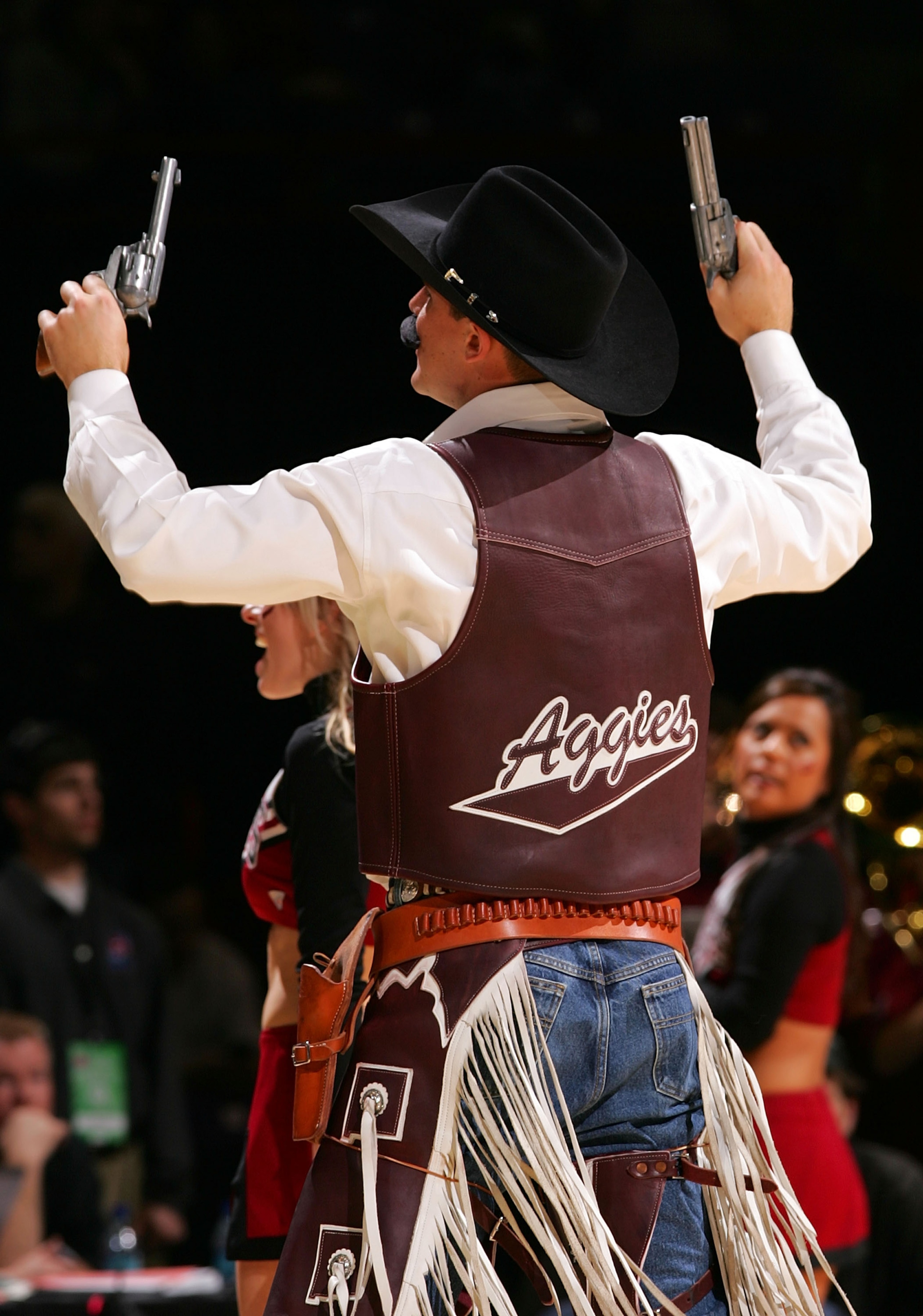 SPOKANE, WA - MARCH 16:  The New Mexico State Aggies mascot entertains fans during a break in action against the Texas Longhorns during the first round of the NCAA Men's Basketball Tournament at Spokane Memorial Arena on March 16, 2007 in Spokane, Washing