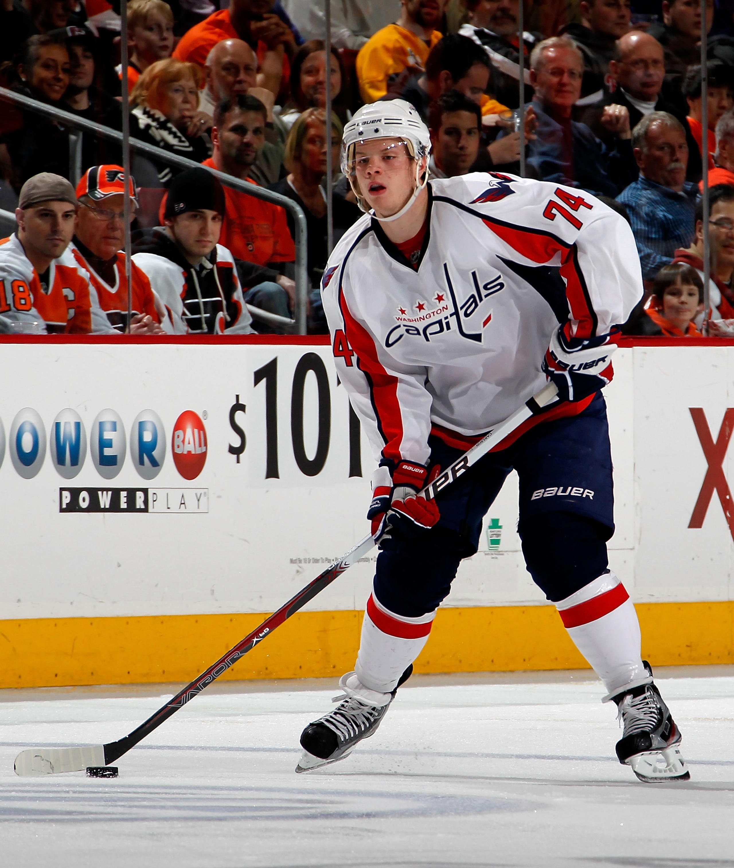 PHILADELPHIA, PA - MARCH 22: John Carlson #74 of the Washington Capitals skates during an NHL hockey game against the Philadelphia Flyers at the Wells Fargo Center on March 22, 2011 in Philadelphia, Pennsylvania. (Photo by Paul Bereswill/Getty Images) PHILADELPHIA, PA - MARCH 22: John Carlson #74 of the Washington Capitals skates during an NHL hockey game against the Philadelphia Flyers at the Wells Fargo Center on March 22, 2011 in Philadelphia, Pennsylvania. (Photo by Paul Bereswill/Getty Images)