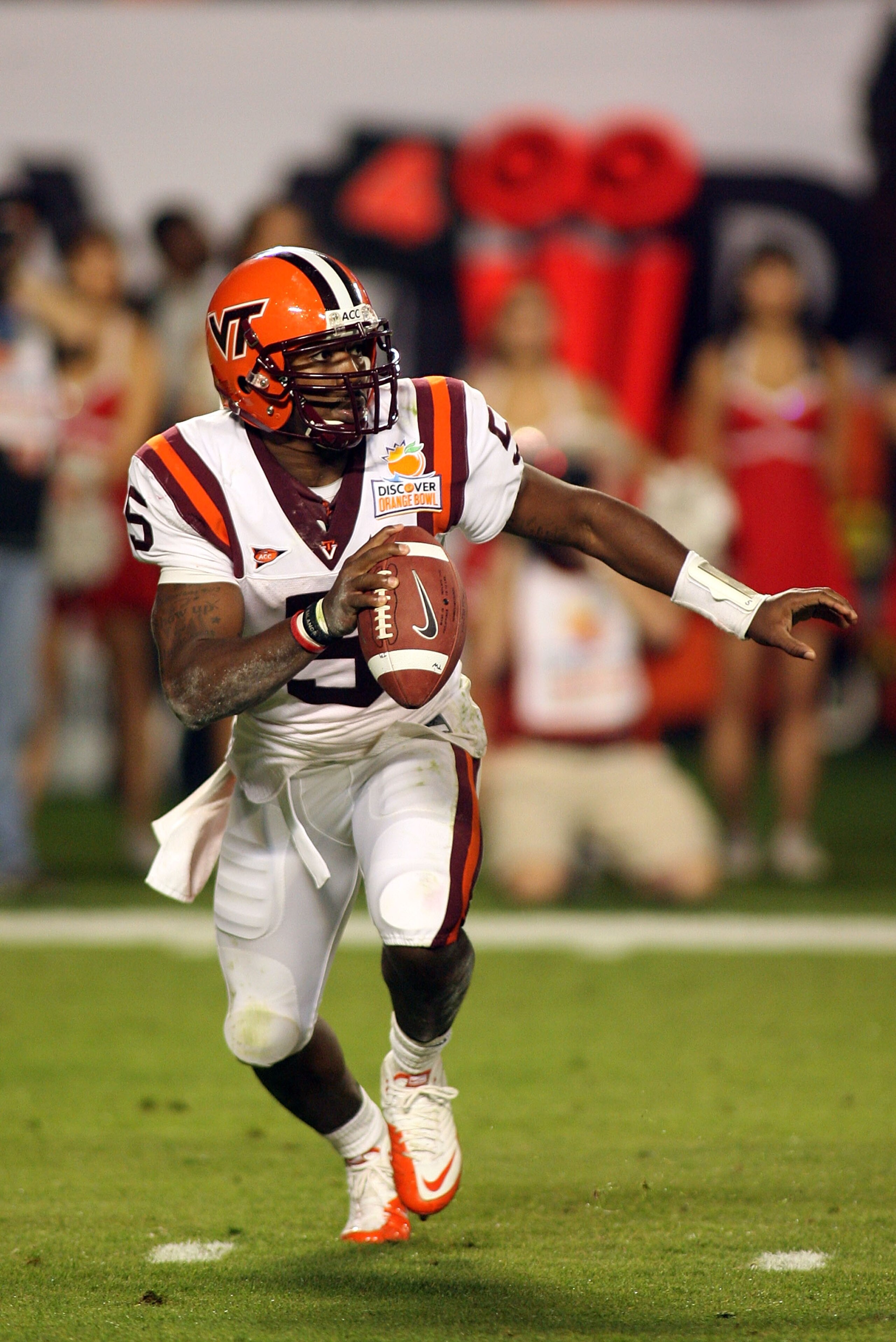 MIAMI, FL - JANUARY 03: Tyrod Taylor #5 of the Virginia Tech Hokies looks to pass against the Stanford Cardinal during the 2011 Discover Orange Bowl at Sun Life Stadium on January 3, 2011 in Miami, Florida. Stanford won 40-12. (Photo by Marc Serota/Gett MIAMI, FL - JANUARY 03: Tyrod Taylor #5 of the Virginia Tech Hokies looks to pass against the Stanford Cardinal during the 2011 Discover Orange Bowl at Sun Life Stadium on January 3, 2011 in Miami, Florida. Stanford won 40-12. (Photo by Marc Serota/Gett