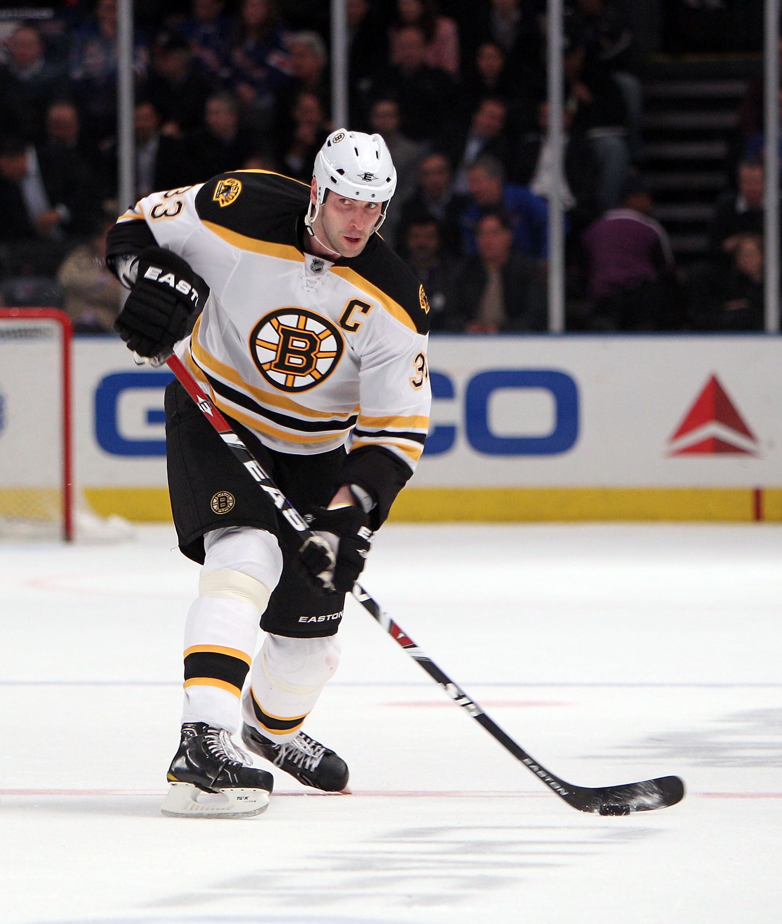 NEW YORK, NY - APRIL 04: Zdeno Chara #33 of the Boston Bruins skates against the New York Rangers at Madison Square Garden on April 4, 2011 in New York City. The Rangers defeated the Bruins 5-3.  (Photo by Bruce Bennett/Getty Images)