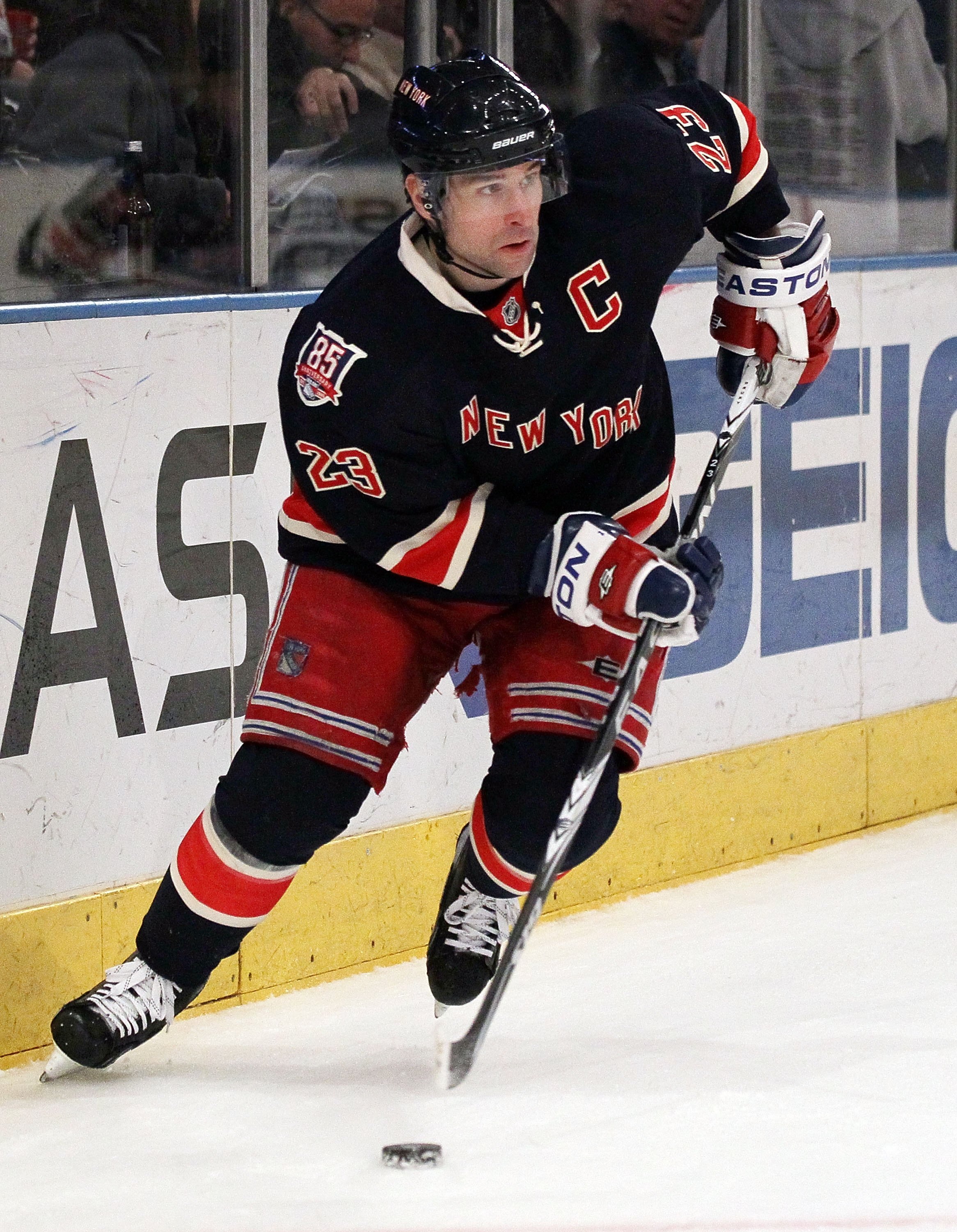 NEW YORK, NY - JANUARY 11: Chris Drury #23 of the New York Rangers skates against the Montreal Canadiens on January 11, 2011 at Madison Square Garden in New York City. Montreal defeated the Rangers 2-1.  (Photo by Jim McIsaac/Getty Images)