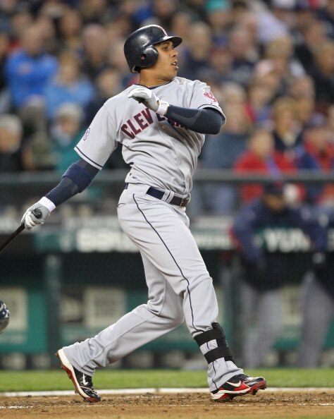 SEATTLE, WA - APRIL 08:  Michael Brantley #23 of the Cleveland Indians bats against the Seattle Mariners during the Mariners' home opener at Safeco Field on April 8, 2011 in Seattle, Washington. (Photo by Otto Greule Jr/Getty Images)