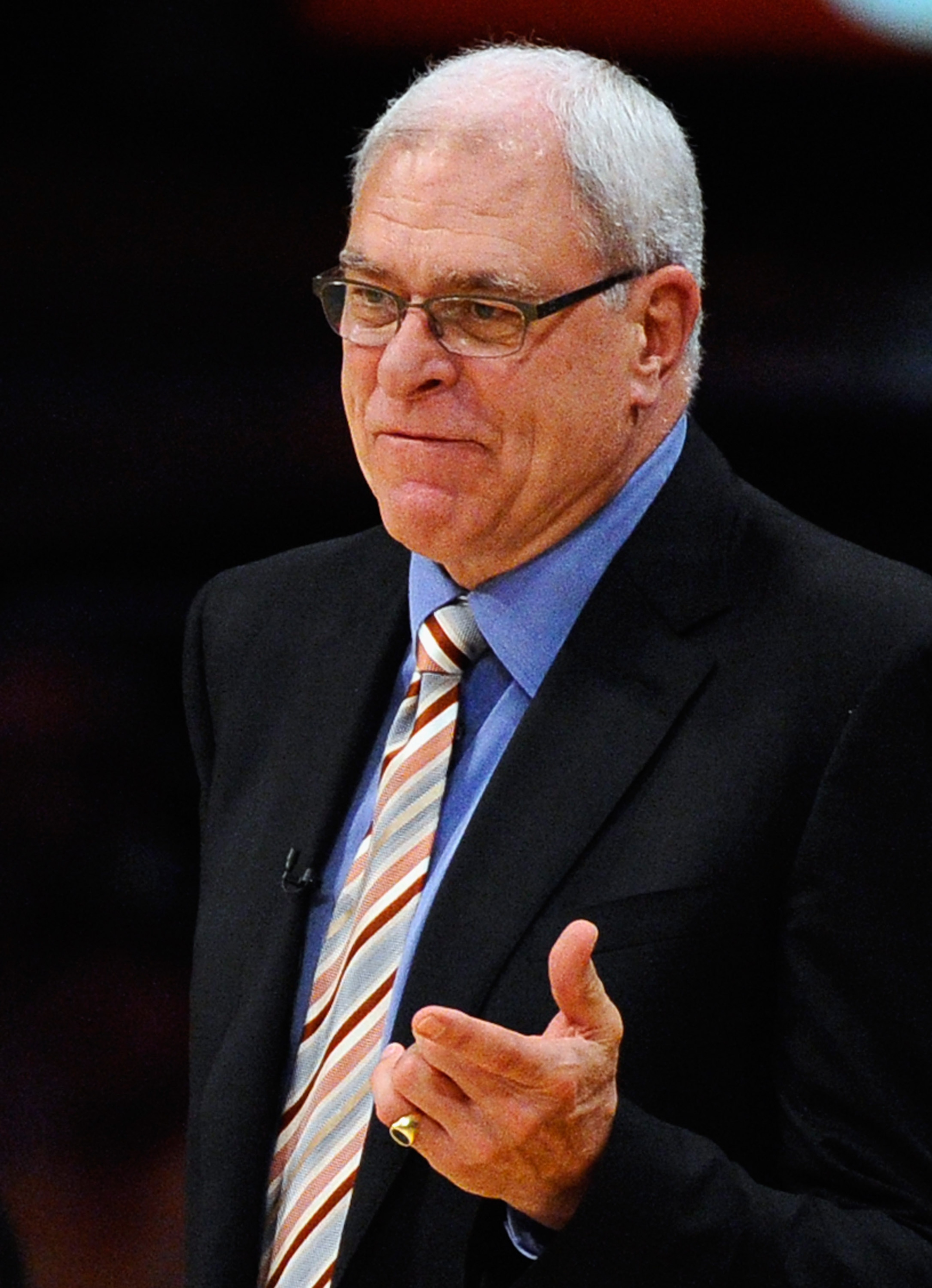 LOS ANGELES, CA - APRIL 03: Coach Phil Jackson of the Los Angeles Lakers argues a call by referee Ron Garretson during the game against Denver Nuggets at Staples Center on April 3, 2011 in Los Angeles, California. NOTE TO USER: User expressly acknowledge LOS ANGELES, CA - APRIL 03: Coach Phil Jackson of the Los Angeles Lakers argues a call by referee Ron Garretson during the game against Denver Nuggets at Staples Center on April 3, 2011 in Los Angeles, California. NOTE TO USER: User expressly acknowledge