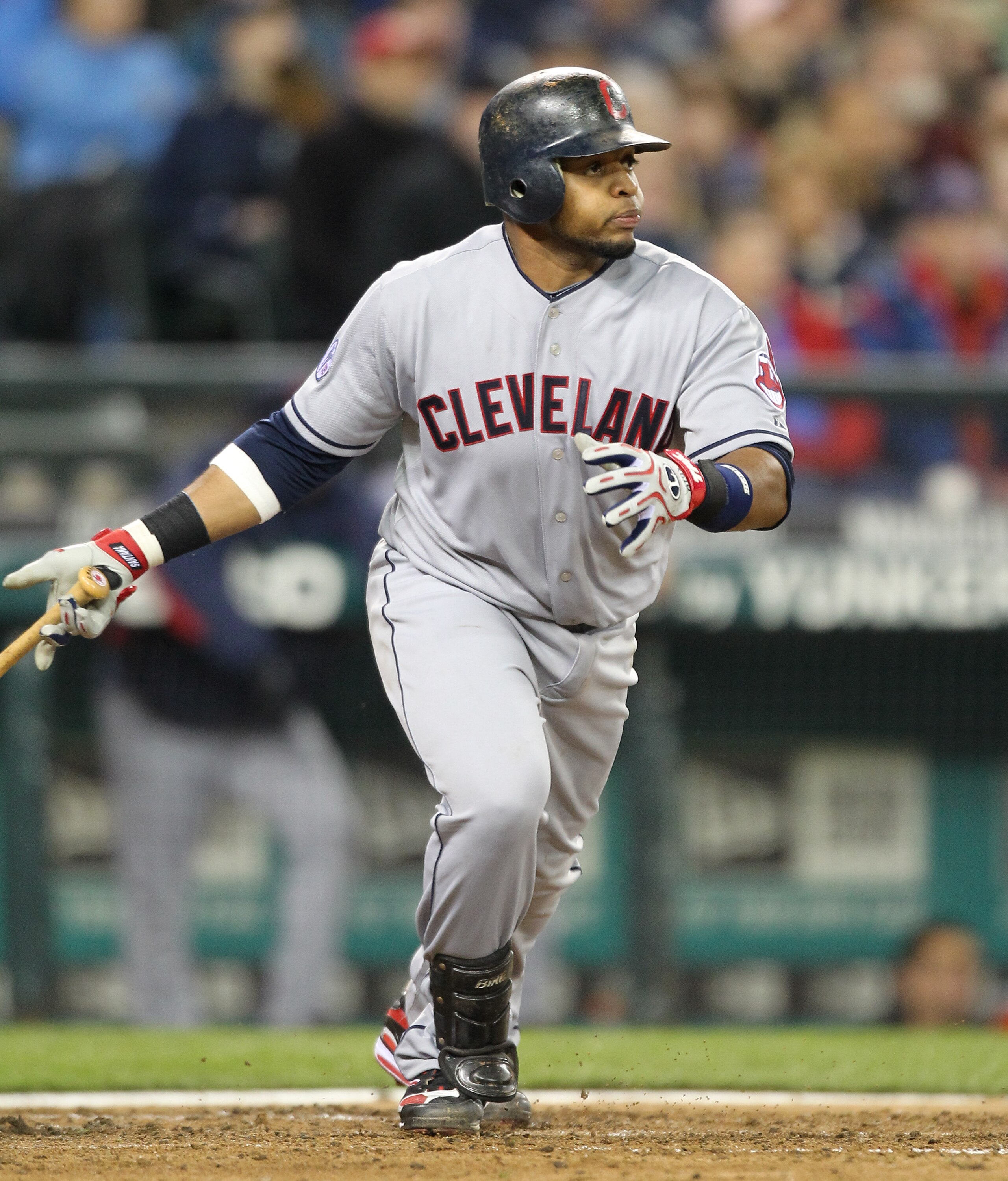 SEATTLE, WA - APRIL 08:  Carlos Santana #41 of the Cleveland Indians bats against the Seattle Mariners during the Mariners' home opener at Safeco Field on April 8, 2011 in Seattle, Washington. (Photo by Otto Greule Jr/Getty Images)