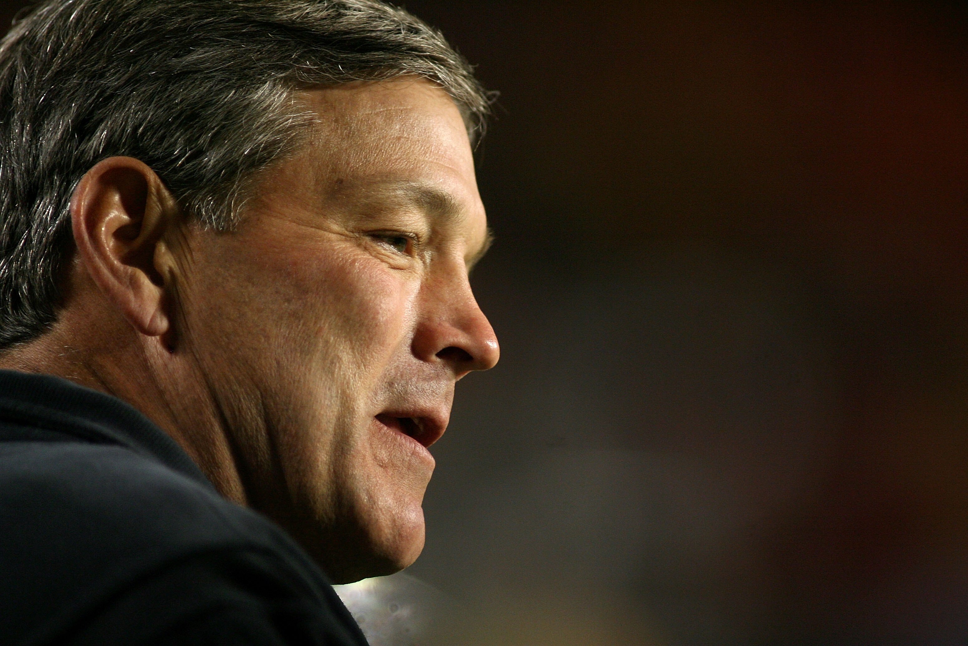 MIAMI GARDENS, FL - JANUARY 05:  Head coach Kirk Ferentz of the Iowa Hawkeyes coaches against the Georgia Tech Yellow Jackets during the FedEx Orange Bowl at Land Shark Stadium on January 5, 2010 in Miami Gardens, Florida. Iowa won 24-14.  (Photo by Marc