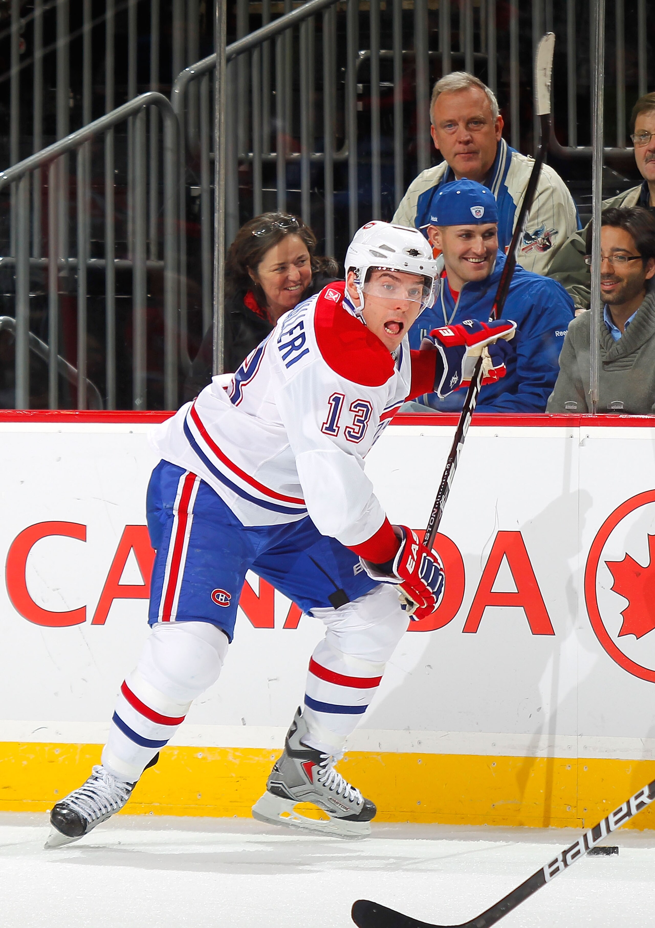 NEWARK, NJ - DECEMBER 02:  Michael Cammalleri #13 of the Montreal Canadiens lines up a slapshot during a hockey game against the New Jersey Devils at the Prudential Center on December 2, 2010 in Newark, New Jersey.  (Photo by Paul Bereswill/Getty Images)