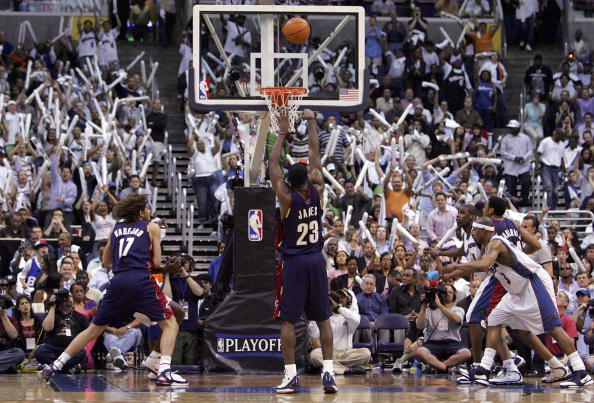 WASHINGTON - MAY 05:  LeBron James #23 of the Cleveland Cavaliers shoots a free throw against the Washington Wizards in game six of the Eastern Conference Quarterfinals during the 2006 NBA Playoffs on May 5, 2006 at the Verizon Center in Washington, DC. T
