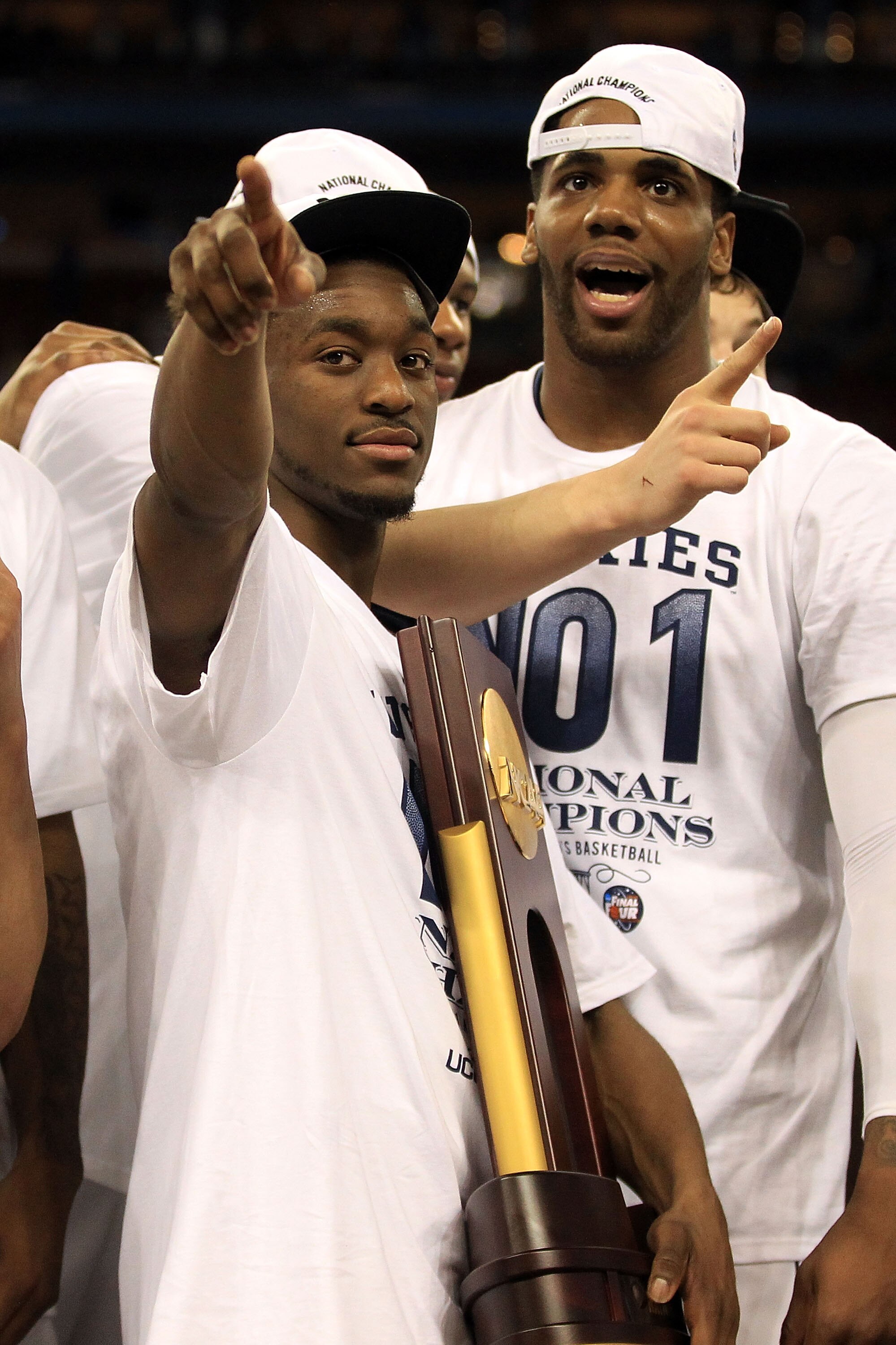 HOUSTON, TX - APRIL 04:  Kemba Walker #15 of the Connecticut Huskies celebrates after defeating the Butler Bulldogs to win the National Championship Game of the 2011 NCAA Division I Men's Basketball Tournament by a score of 53-41 at Reliant Stadium on Apr