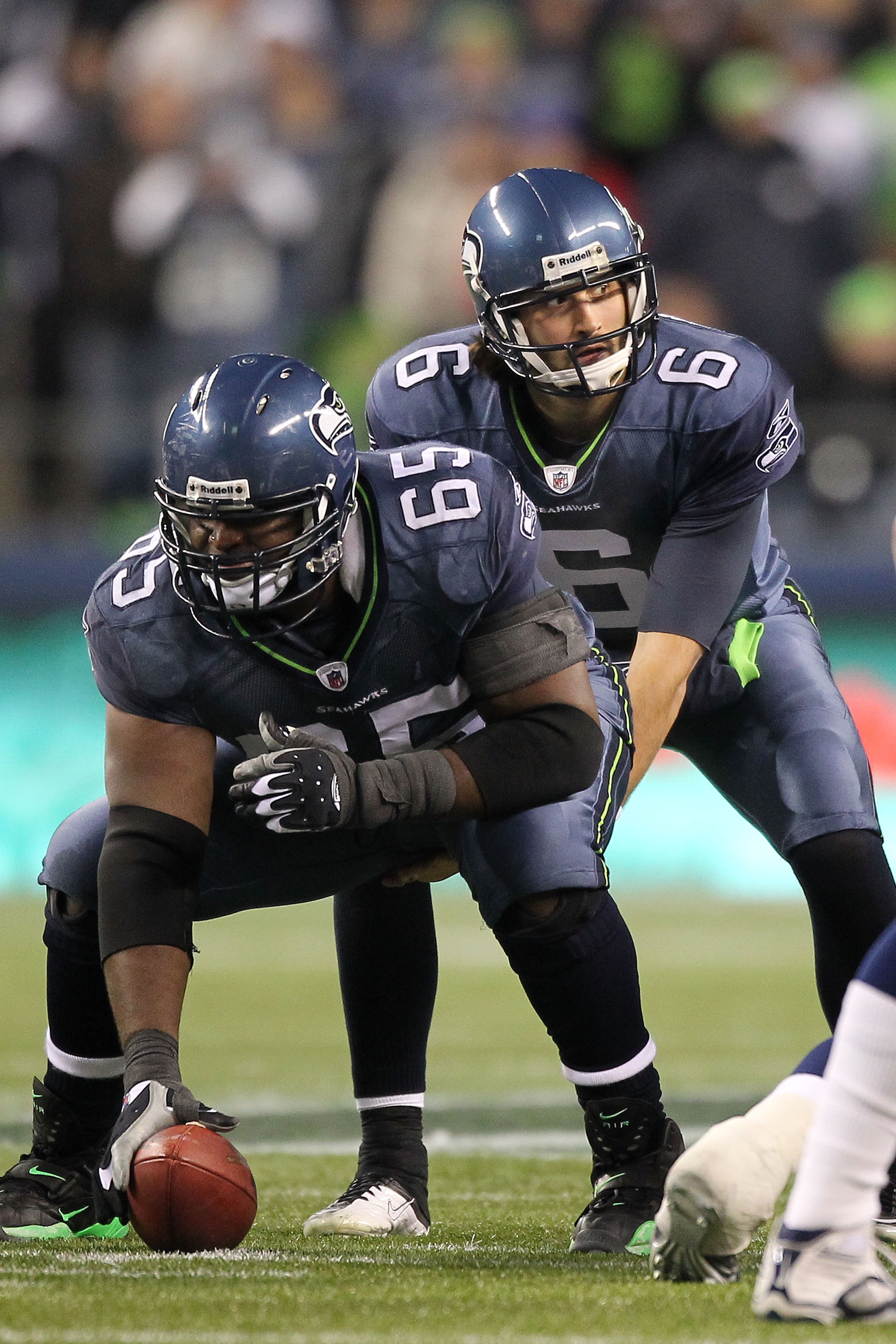 SEATTLE, WA - JANUARY 02:  Quarterback Charlie Whitehurst #6 of the Seattle Seahawks prepares for the snap during their game against the St. Louis Rams at Qwest Field on January 2, 2011 in Seattle, Washington.  (Photo by Otto Greule Jr/Getty Images)