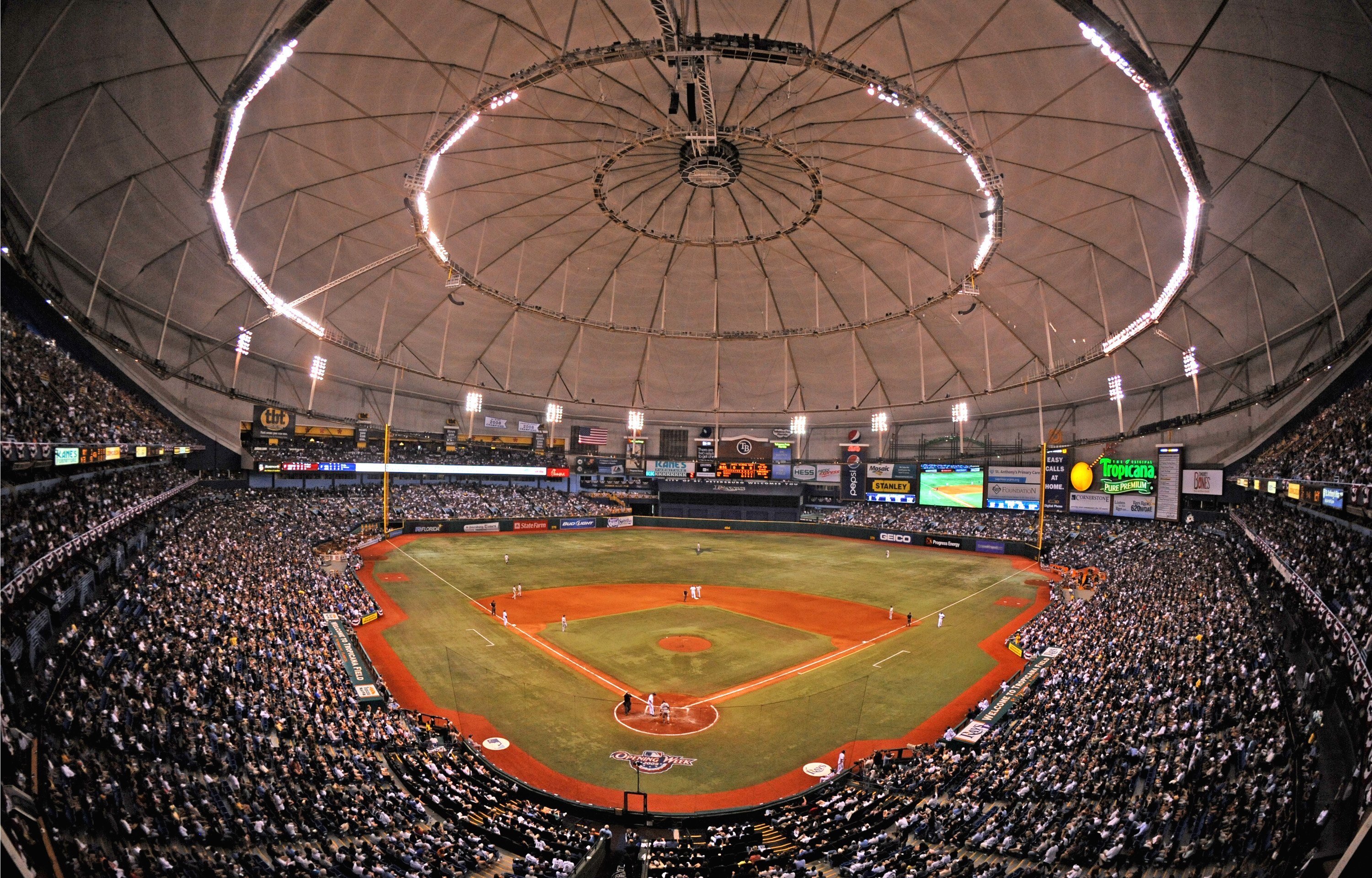 ST. PETERSBURG, FL - APRIL 13: General view as the Tampa Bay Rays play the season opener against the New York Yankees on April 13, 2009 at Tropicana Field in St. Petersburg, Florida.  (Photo by Al Messerschmidt/Getty Images)