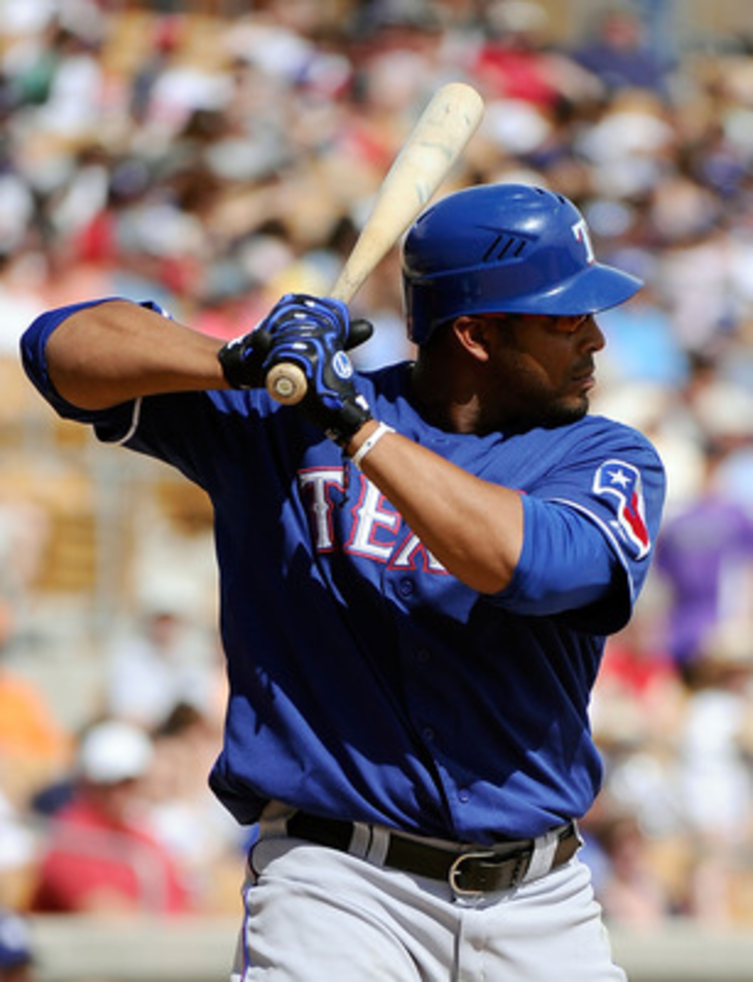GLENDALE, AZ - MARCH 15:  Nelson Cruz #17 of the Texas Rangers plays against the Los Angeles Dodgers during the spring training baseball game at Camelback Ranch on March 15, 2011 in Glendale, Arizona.  (Photo by Kevork Djansezian/Getty Images)