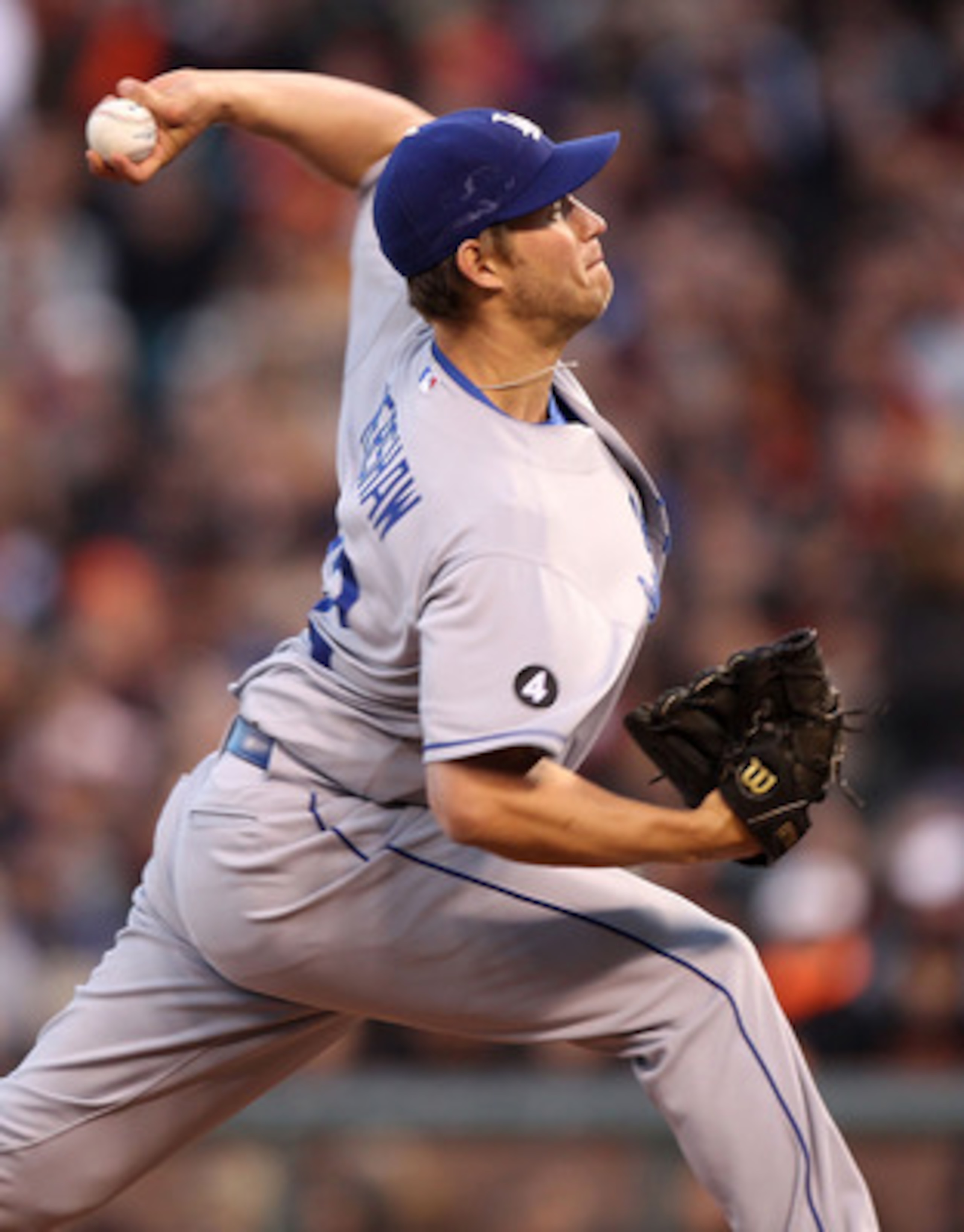 SAN FRANCISCO, CA - APRIL 11: Clayton Kershaw #22 of the Los Angeles Dodgers pitches against the San Francisco Giants during an MLB game at AT&T Park on April 11, 2011 in San Francisco, California.  (Photo by Jed Jacobsohn/Getty Images)