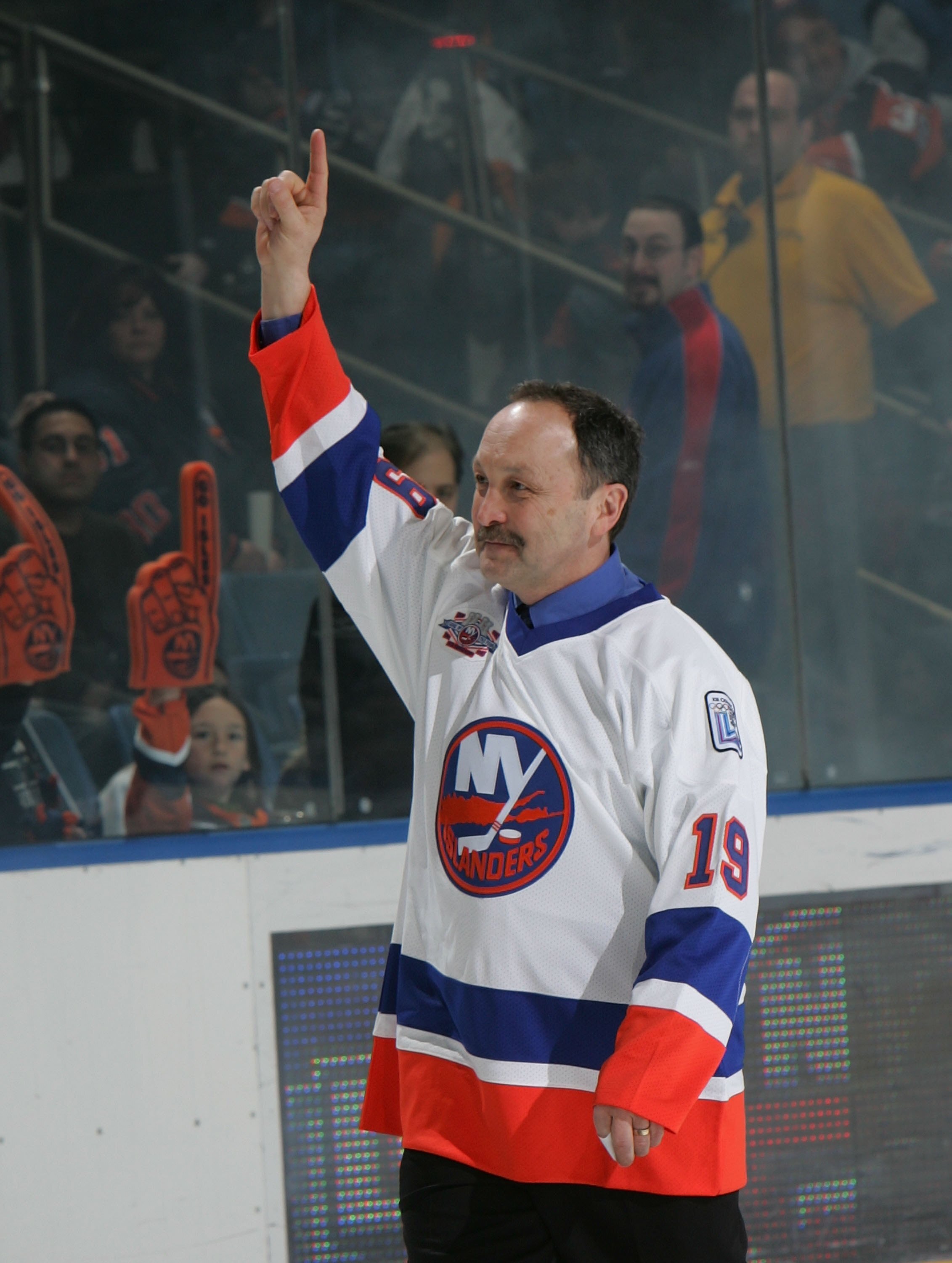 UNIONDALE, NY - MARCH 02:  Bryan Trottier of 'The 'Core of the Four' New York Islanders Stanley Cup championships take part in a ceremony prior to the Islanders game against the Florida Panthers on March 2, 2008 at the Nassau Coliseum in Uniondale, New Yo