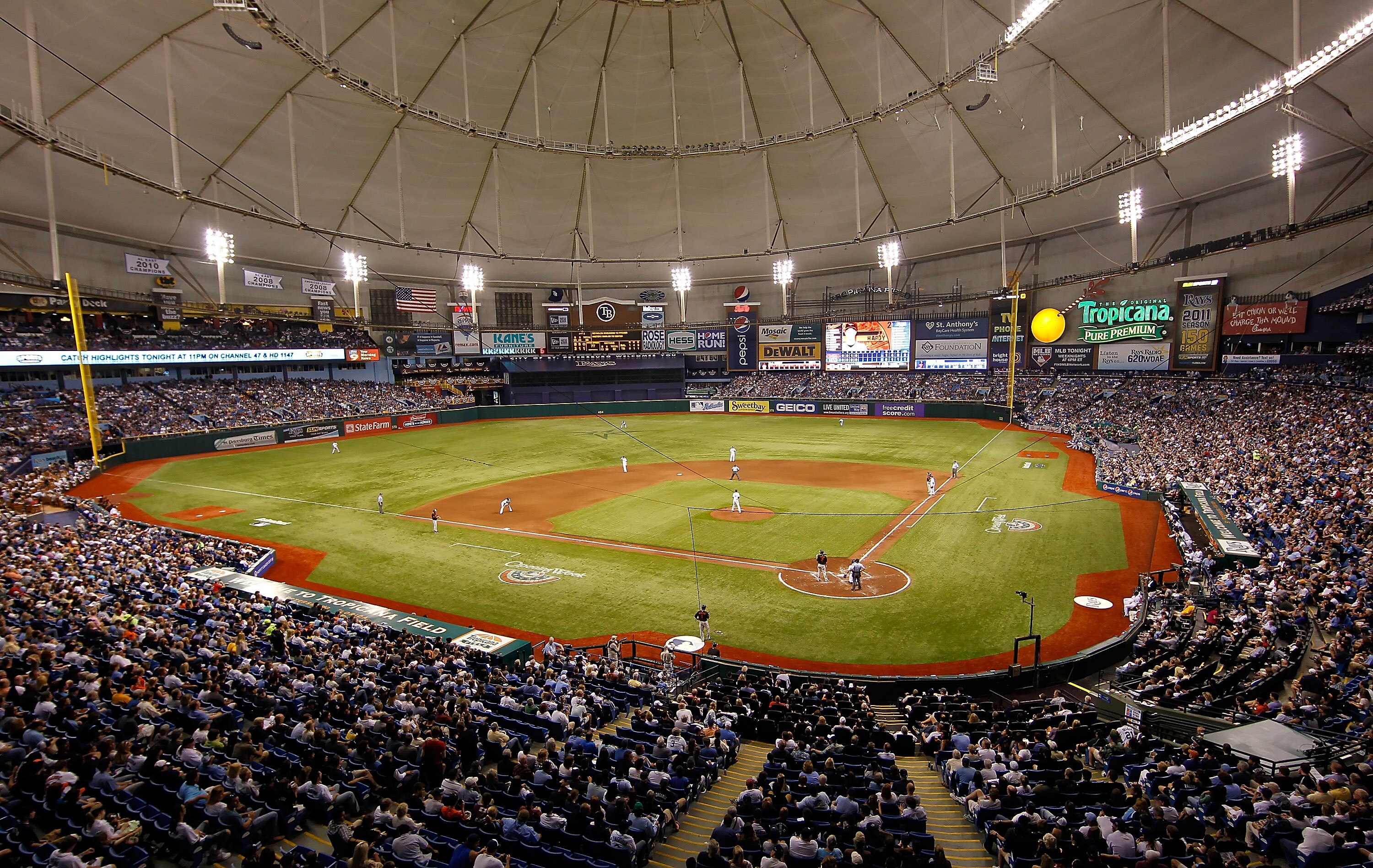 ST. PETERSBURG, FL - APRIL 01:  A wide view of Tropicana Field during the Opening Day game between the Tampa Bay Rays and the Baltimore Orioles on April 1, 2011 in St. Petersburg, Florida.  (Photo by J. Meric/Getty Images)