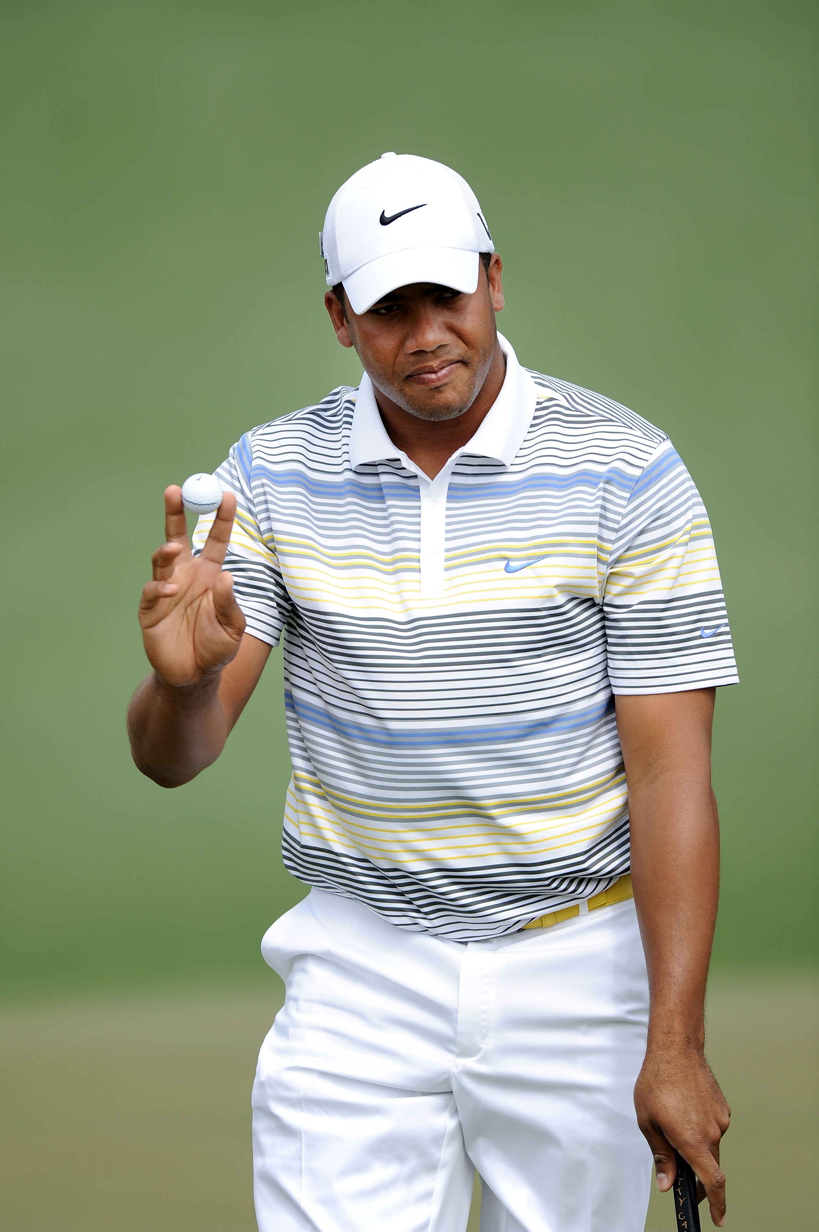 AUGUSTA, GA - APRIL 08:  Jhonattan Vegas of Venezuela waves to the gallery on the second hole during the second round of the 2011 Masters Tournament at Augusta National Golf Club on April 8, 2011 in Augusta, Georgia.  (Photo by Harry How/Getty Images)