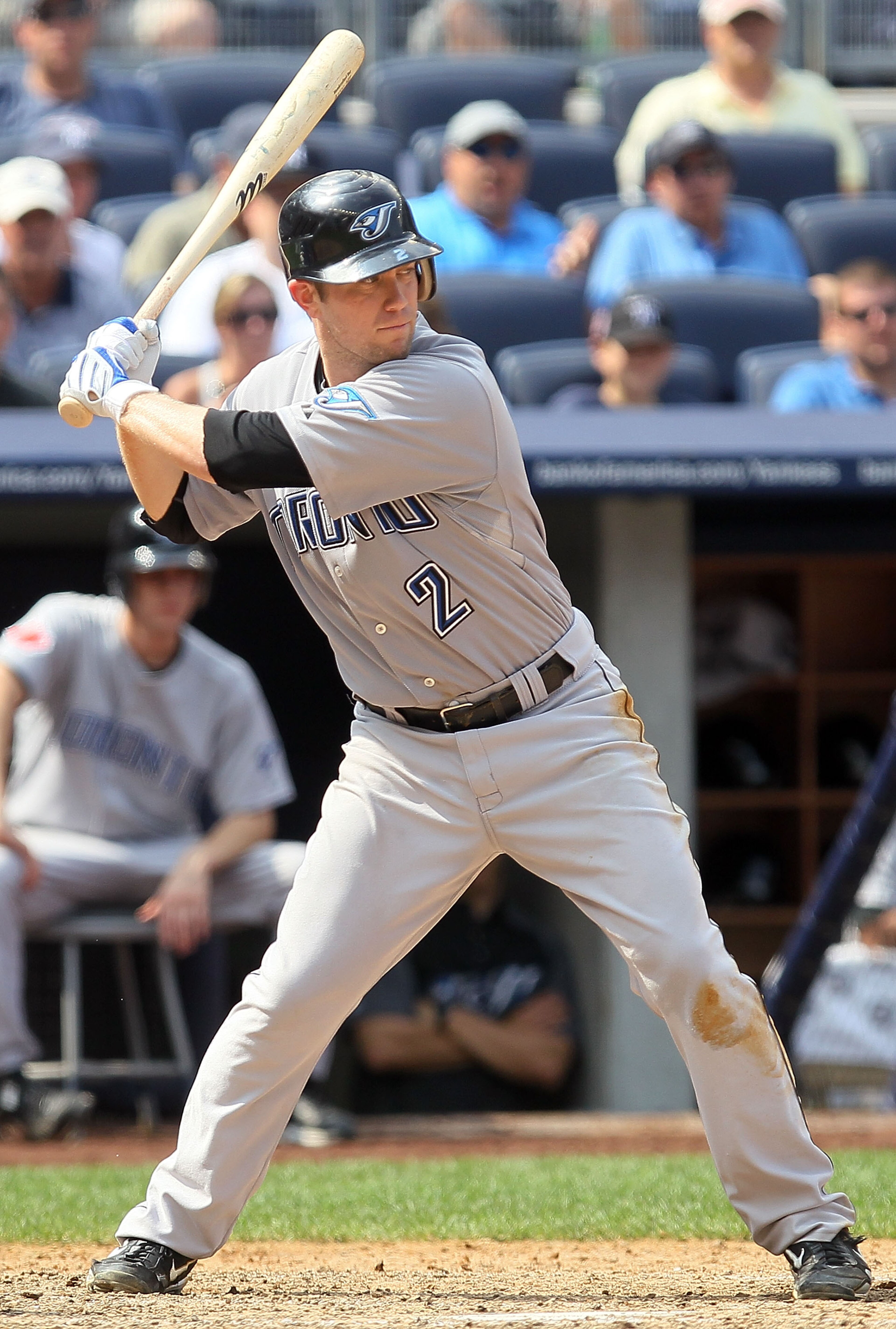 NEW YORK - AUGUST 04: Aaron Hill #2 of the Toronto Blue Jays bats against the New York Yankees on August 4, 2010 at Yankee Stadium in the Bronx borough of New York City. (Photo by Jim McIsaac/Getty Images) NEW YORK - AUGUST 04: Aaron Hill #2 of the Toronto Blue Jays bats against the New York Yankees on August 4, 2010 at Yankee Stadium in the Bronx borough of New York City. (Photo by Jim McIsaac/Getty Images)