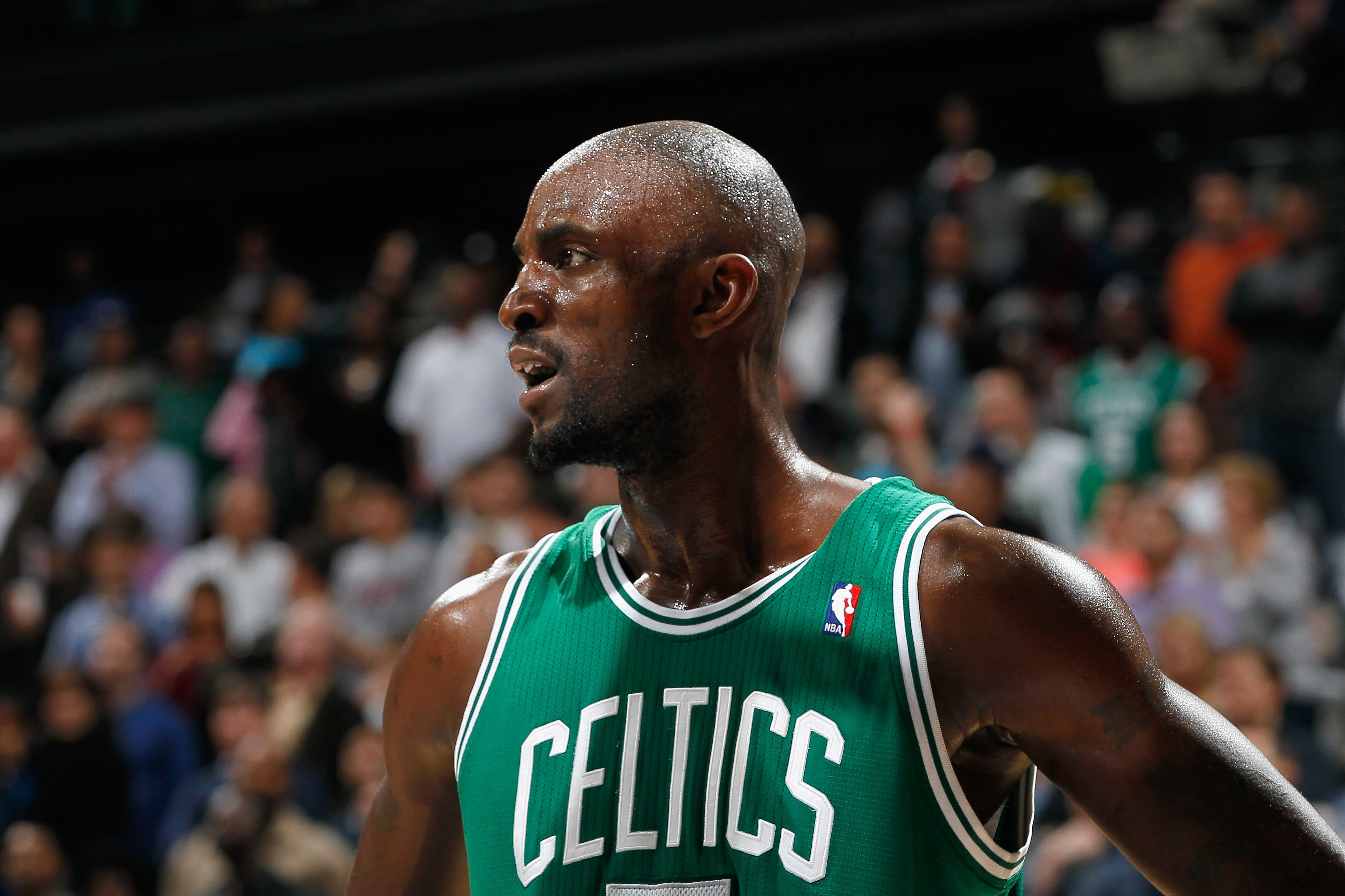 ATLANTA, GA - APRIL 01:  Kevin Garnett #5 of the Boston Celtics against the Atlanta Hawks at Philips Arena on April 1, 2011 in Atlanta, Georgia.  NOTE TO USER: User expressly acknowledges and agrees that, by downloading and/or using this Photograph, user