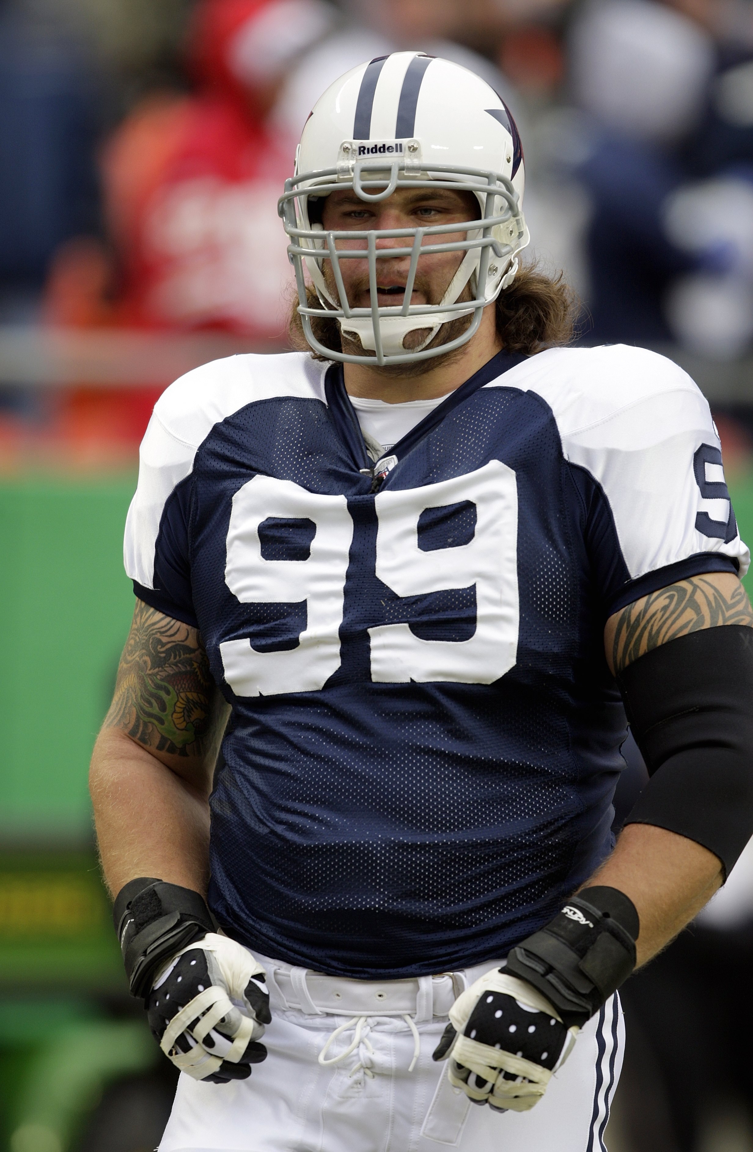 KANSAS CITY, MO - OCTOBER 11:  Igor Olshansky #99 of the Dallas Cowboys looks on during warm-up prior to the NFL game against the Kansas City Chiefs at Arrowhead Stadiumin on October 11, 2009 Kansas City, Missouri. The Cowboys defeated the Chiefs 26-20 in