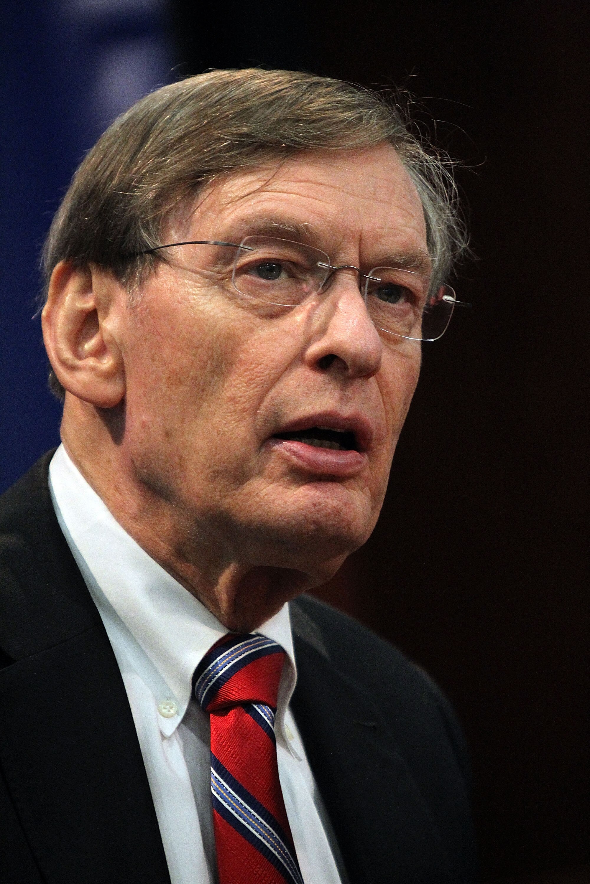 ARLINGTON, TX - SEPTEMBER 29:  MLB commisioner Bud Selig talks with the media at Rangers Ballpark in Arlington on September 29, 2010 in Arlington, Texas.  (Photo by Ronald Martinez/Getty Images)