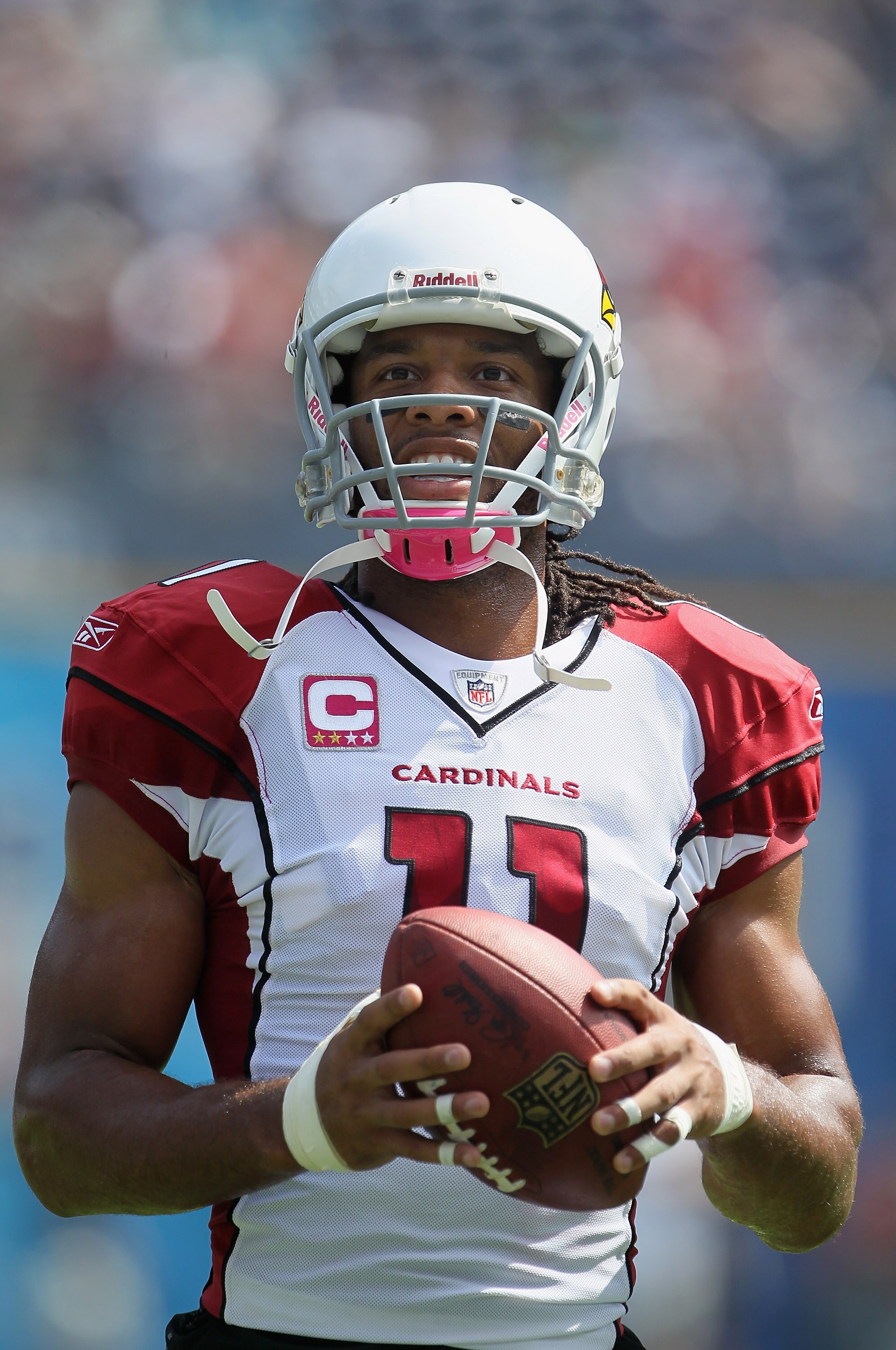SAN DIEGO - OCTOBER 03:  Wide receiver Larry Fitzgerald #11 of the Arizona Cardinals looks on prior to the start of the game against the San Diego Chargers at Qualcomm Stadium on October 3, 2010 in San Diego, California. The Chargers defeated the Cardinal