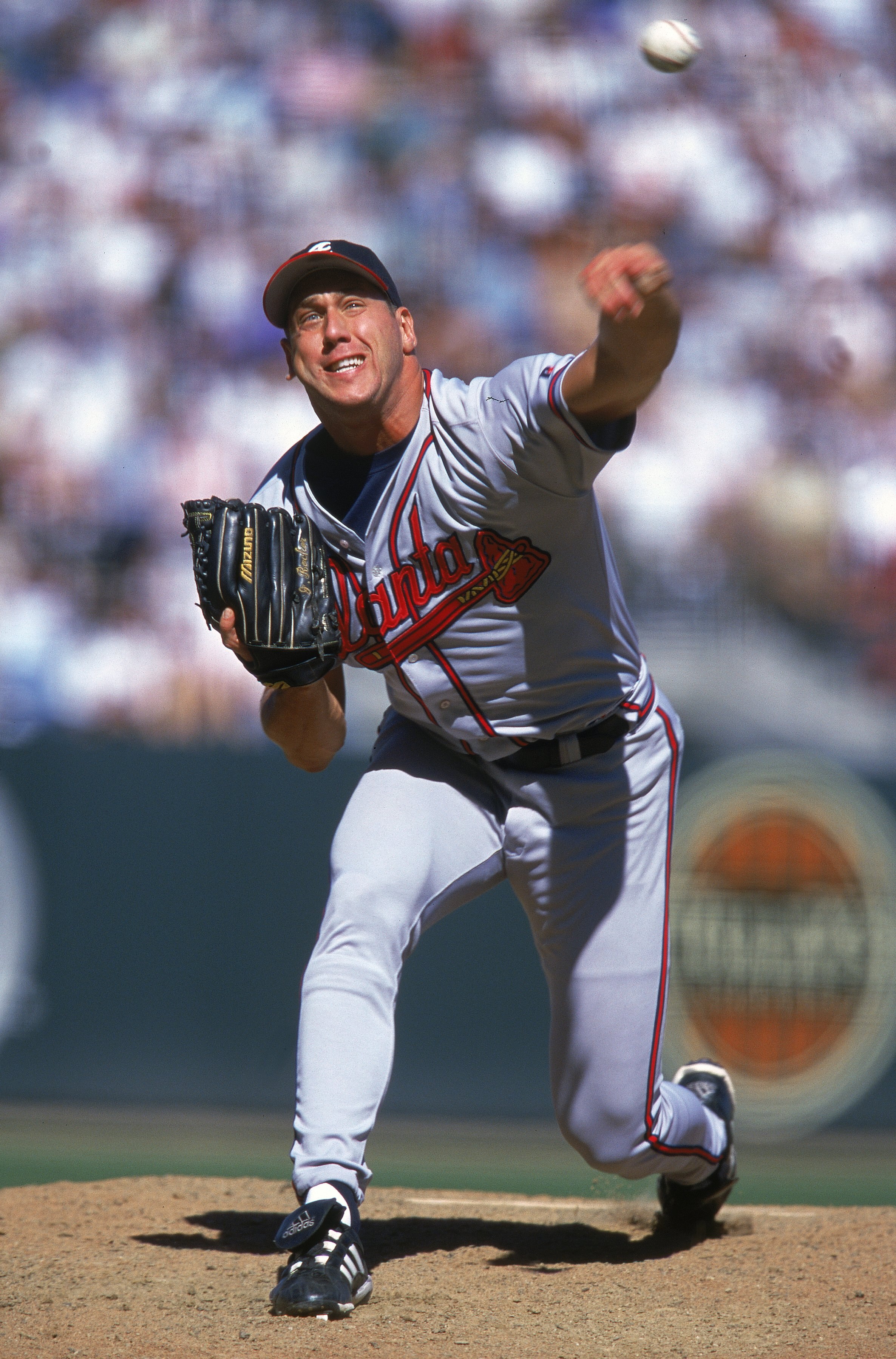 20 Aug 2000:  Pitcher John Rocker #49 of the Atlanta Braves throws a pitch during the game against the San Francisco Giants at Pac Bell Park in San Francisco, California.  The Braves defeated the Giants 8-5.Mandatory Credit: Tom Hauck  /Allsport