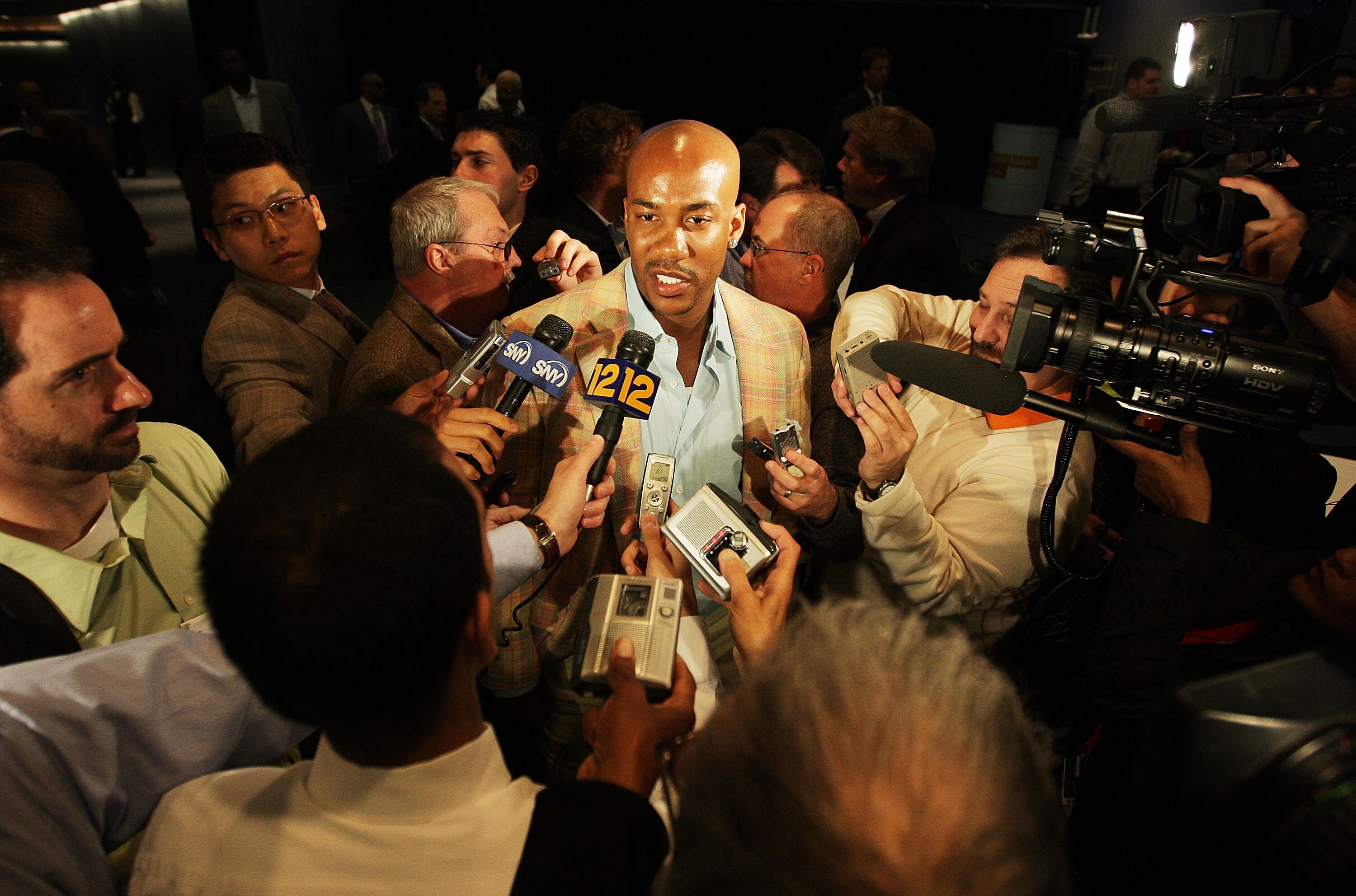 NEW YORK - MAY 13:  Knicks guard Stephon Marbury speaks to the media during a press conference to introduce Mike D'Antoni (not shown) as the New York Knicks new head coach on May 13, 2008 at Madison Square Garden in New York City.  NOTE TO USER: User expr