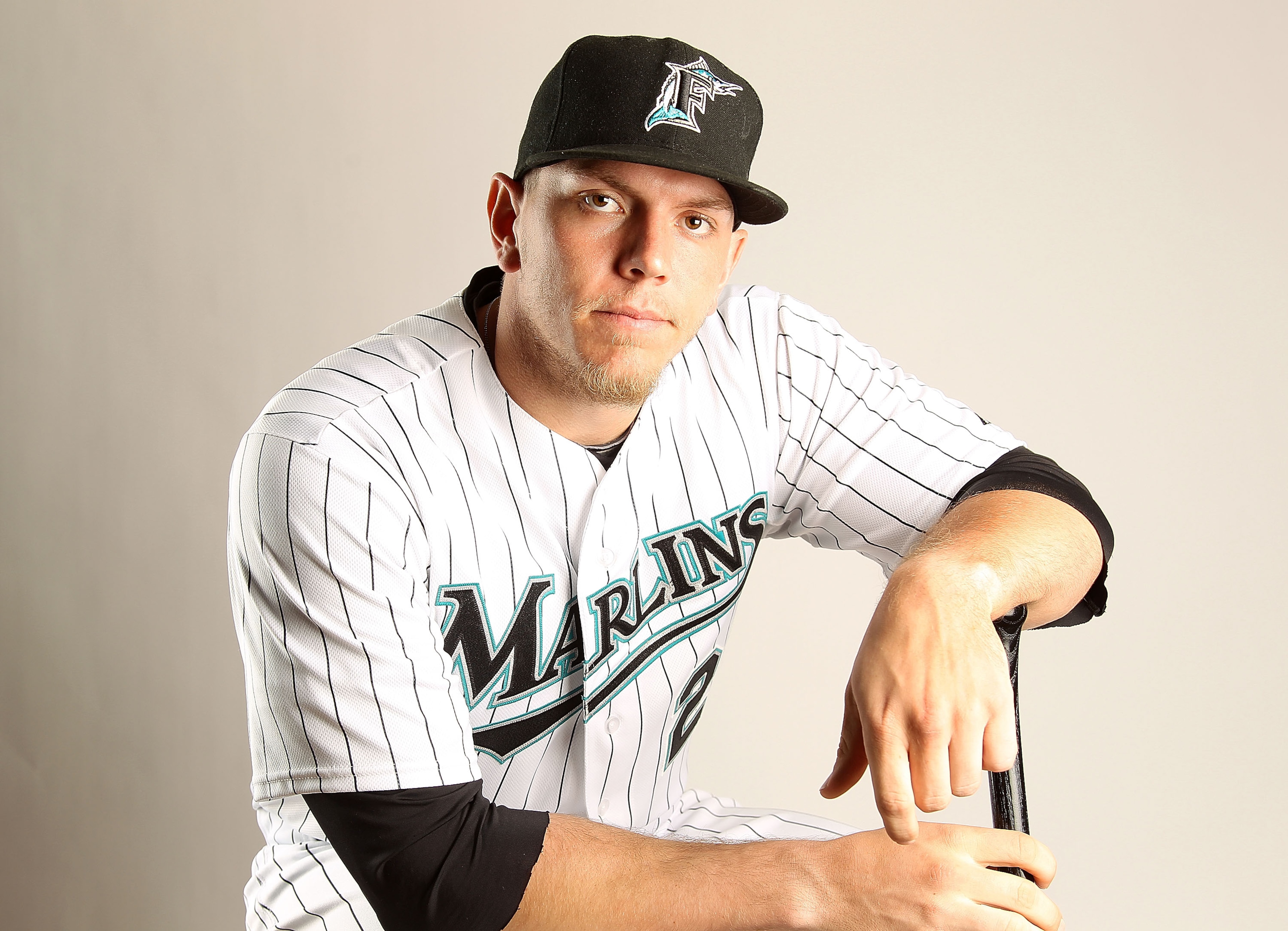 JUPITER, FL - FEBRUARY 23: Logan Morrison #20 of the Florida Marlins during Photo Day at Roger Dean Stadium on February 23, 2011 in Jupiter, Florida.  (Photo by Mike Ehrmann/Getty Images)