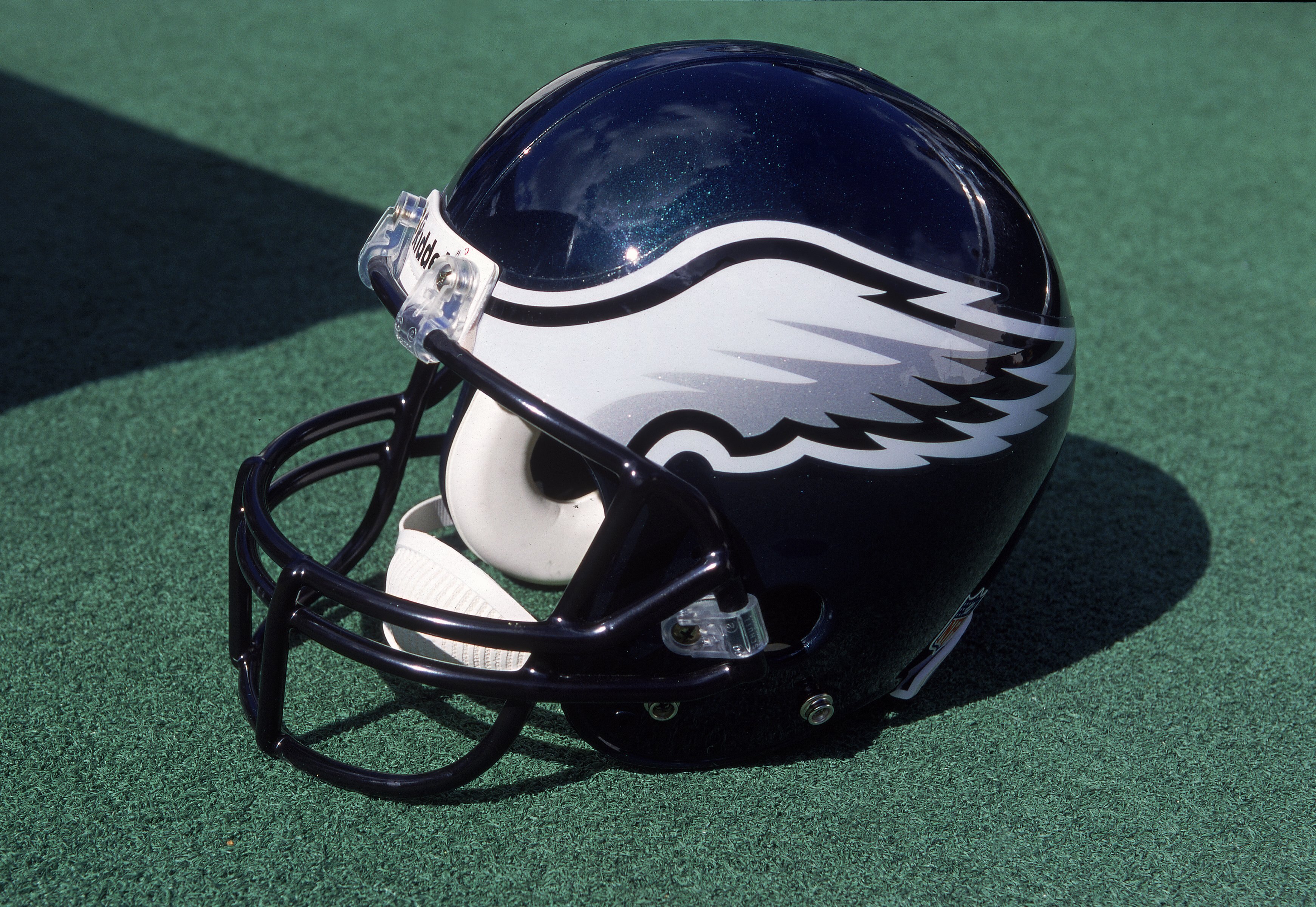 8 Oct 2000:  A general view of the Philadelphia Eagles helmet after the game against the Washington Redskins at the Veterans Stadium in Philadelphia, Pennsylvania. The Redskins defeated the Eagles 17-14.Mandatory Credit: Doug Pensinger  /Allsport